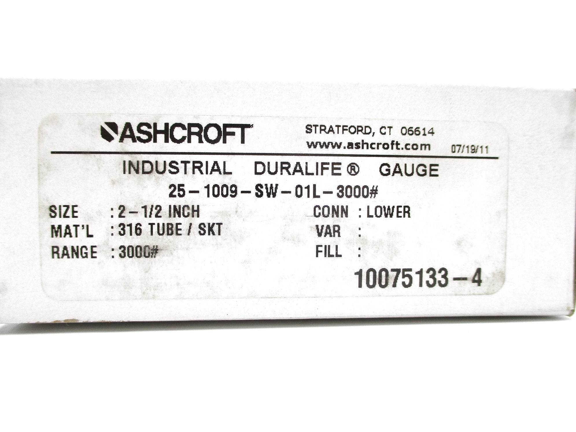 ASHCROFT 25-1009-SW-01L-3000# 0-3000PSI NSMP