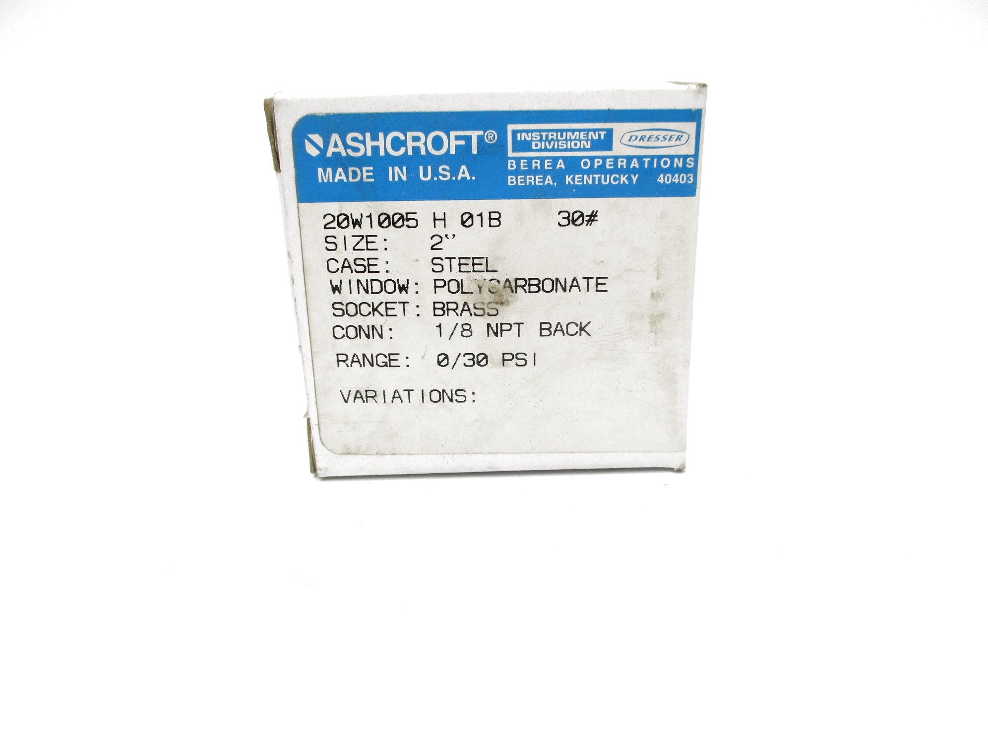 ASHCROFT 20W1005H01B30# 0-30PSI 2" NSMP