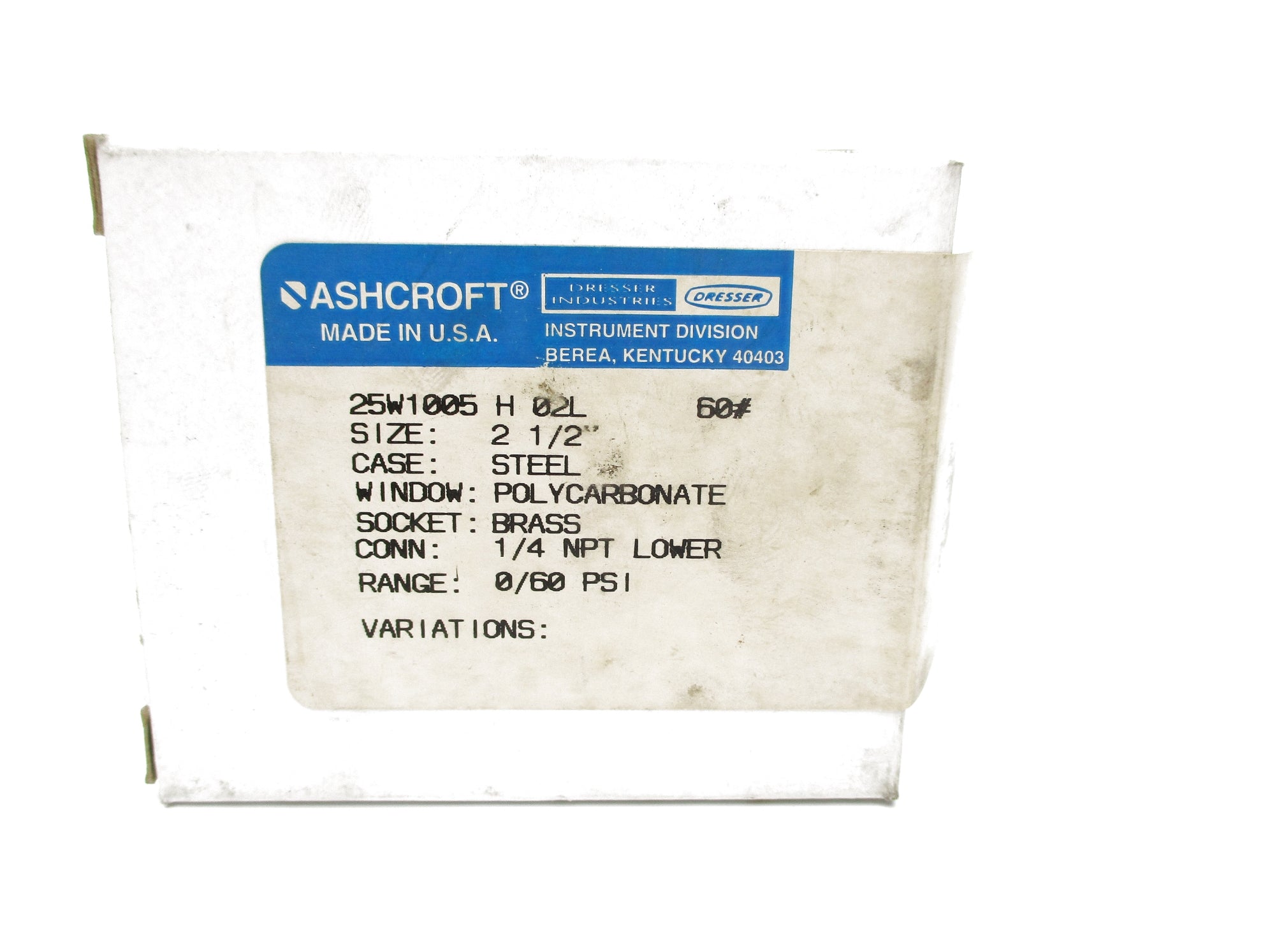 ASHCROFT 20W1005H02L60# 0-60PSI 2-1/2" NSMP
