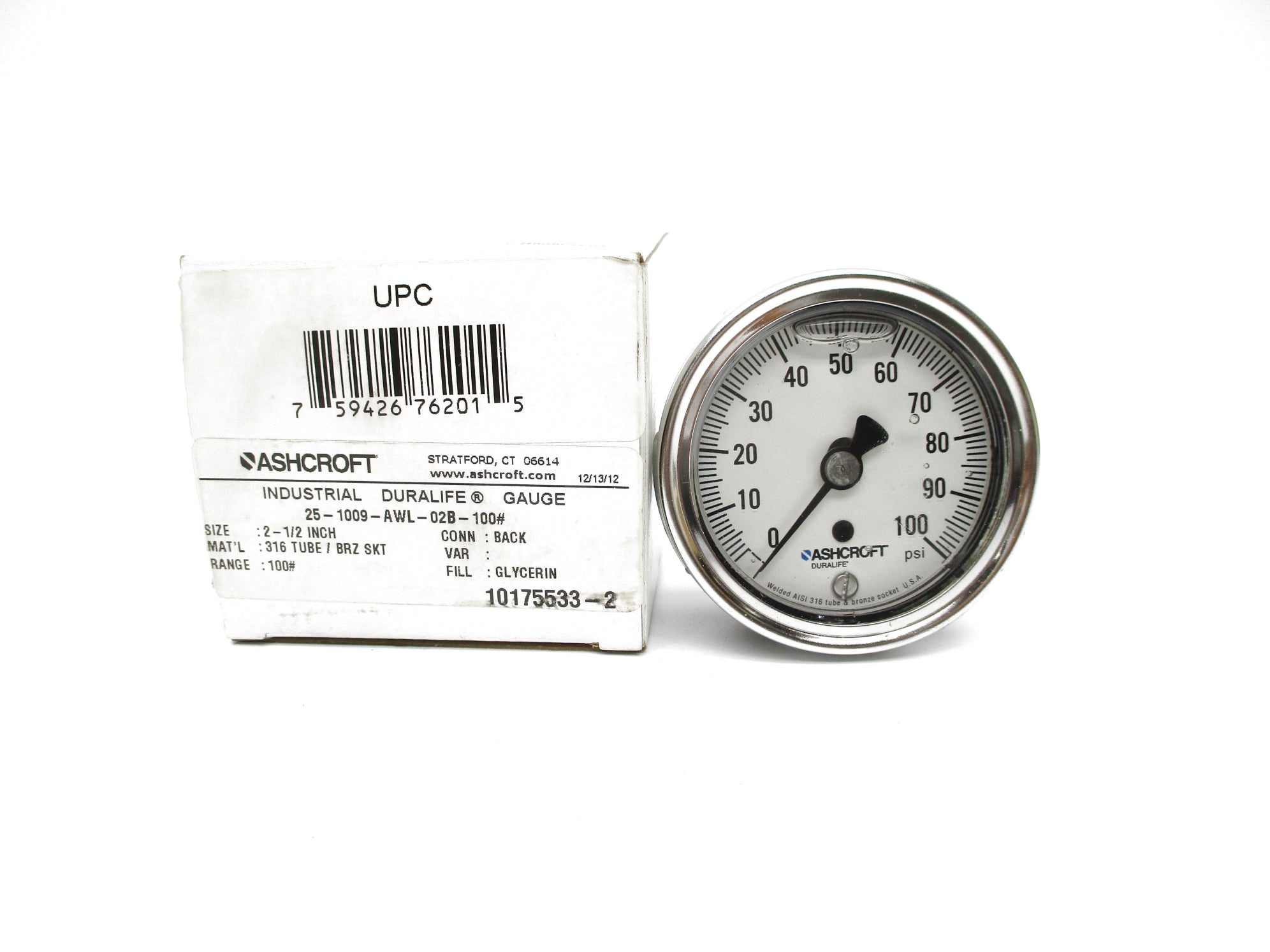 ASHCROFT 25-1009-AWL-02B-100# 0-100PSI NSMP