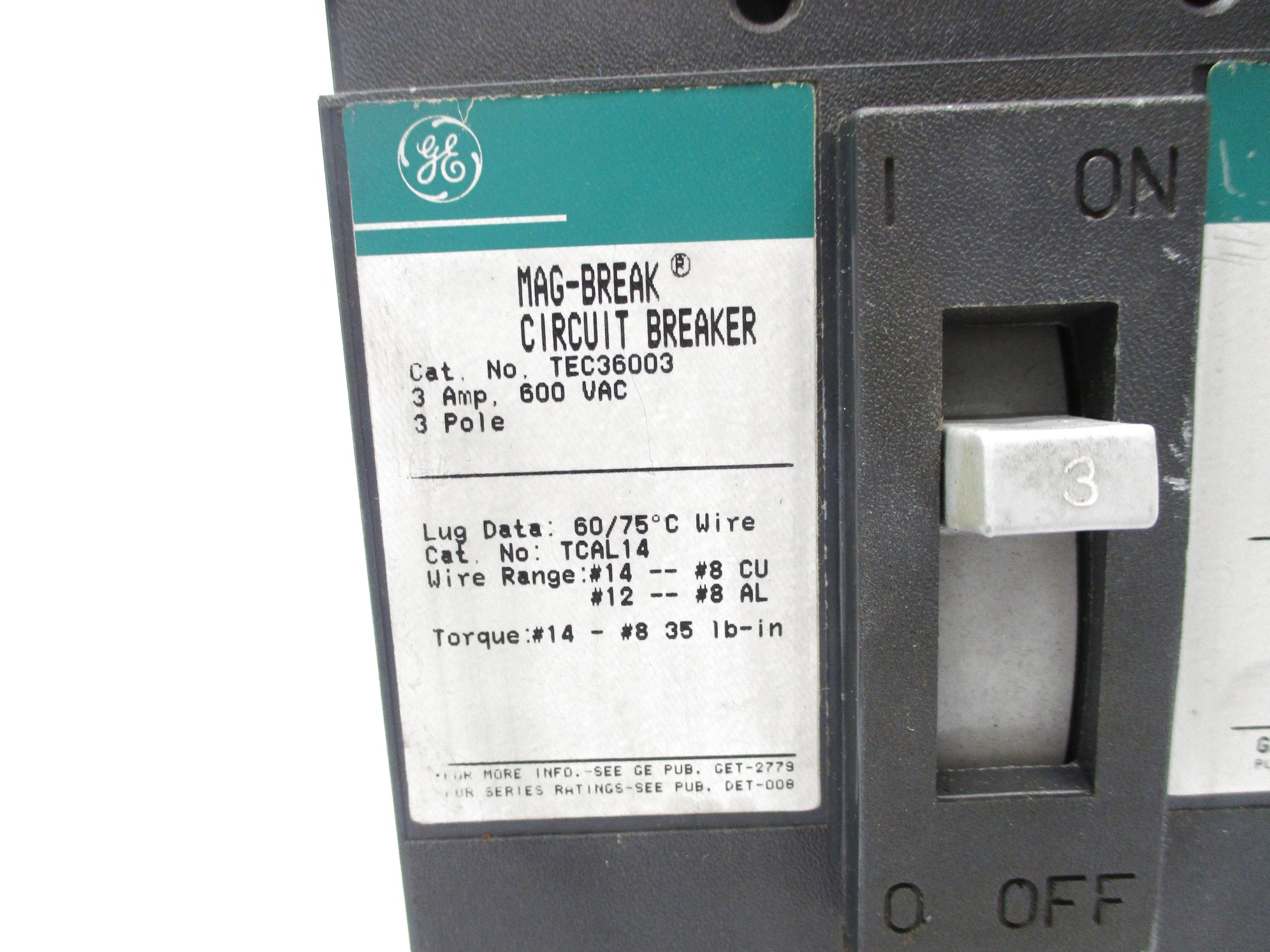 GENERAL ELECTRIC TEC36003 TCAL14 3A 600VAC UNMP