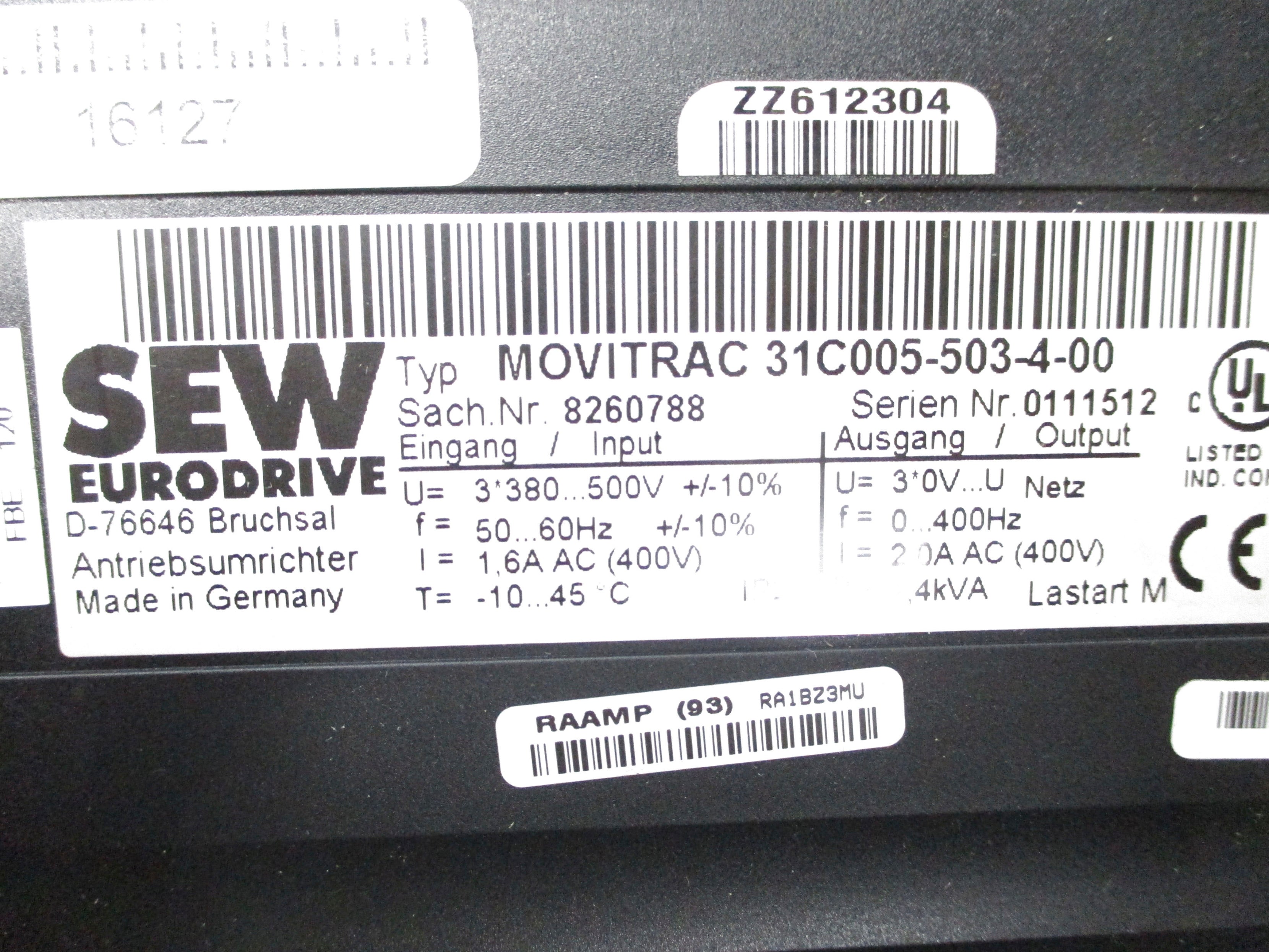 SEW EURODRIVE MOVITRAC31C005-503-4-00 (AS PICTURED) UNMP