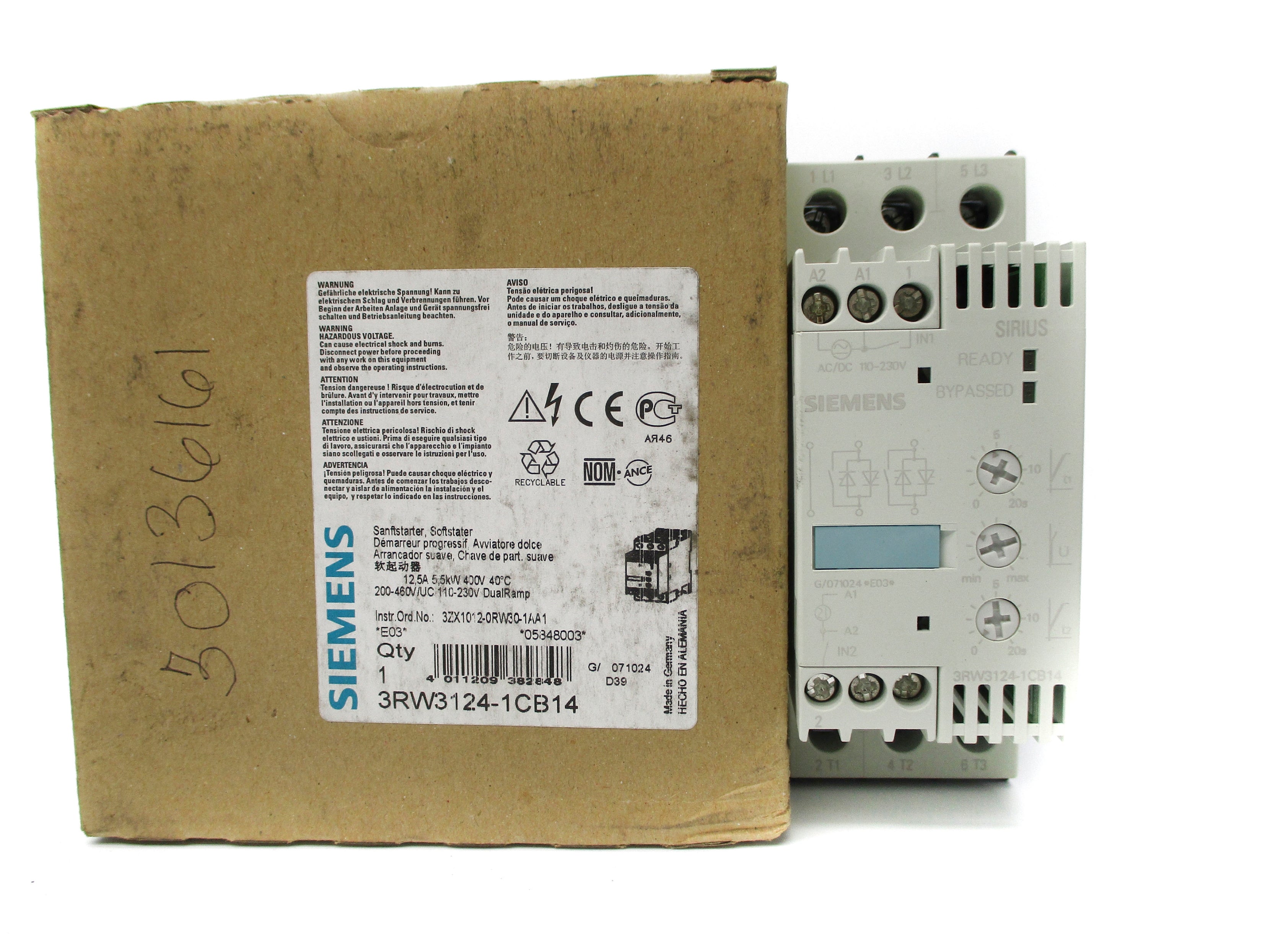SIEMENS 3RW3124-1CB14 200-460V 12.5A NSMP