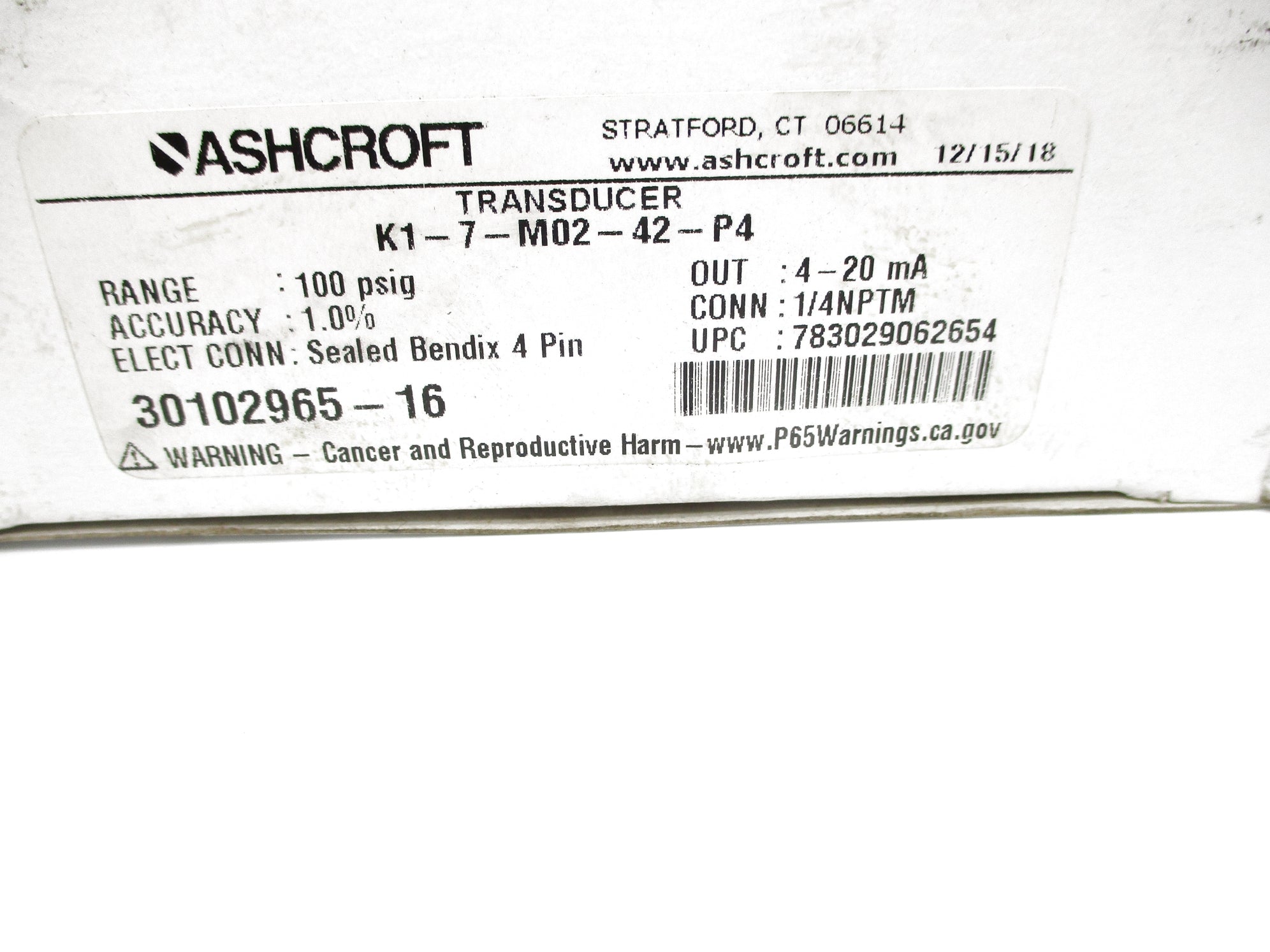 TRANDUCER K1-7-M02-42-P4 100PSIG NSMP