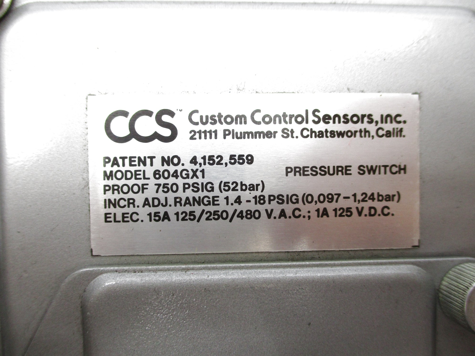 CCS 604GX1 750PSIG NSNP