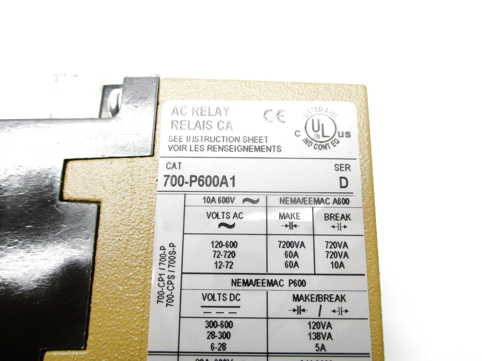 ALLEN BRADLEY 700-P600A1 SER. D 110/120V NSNP