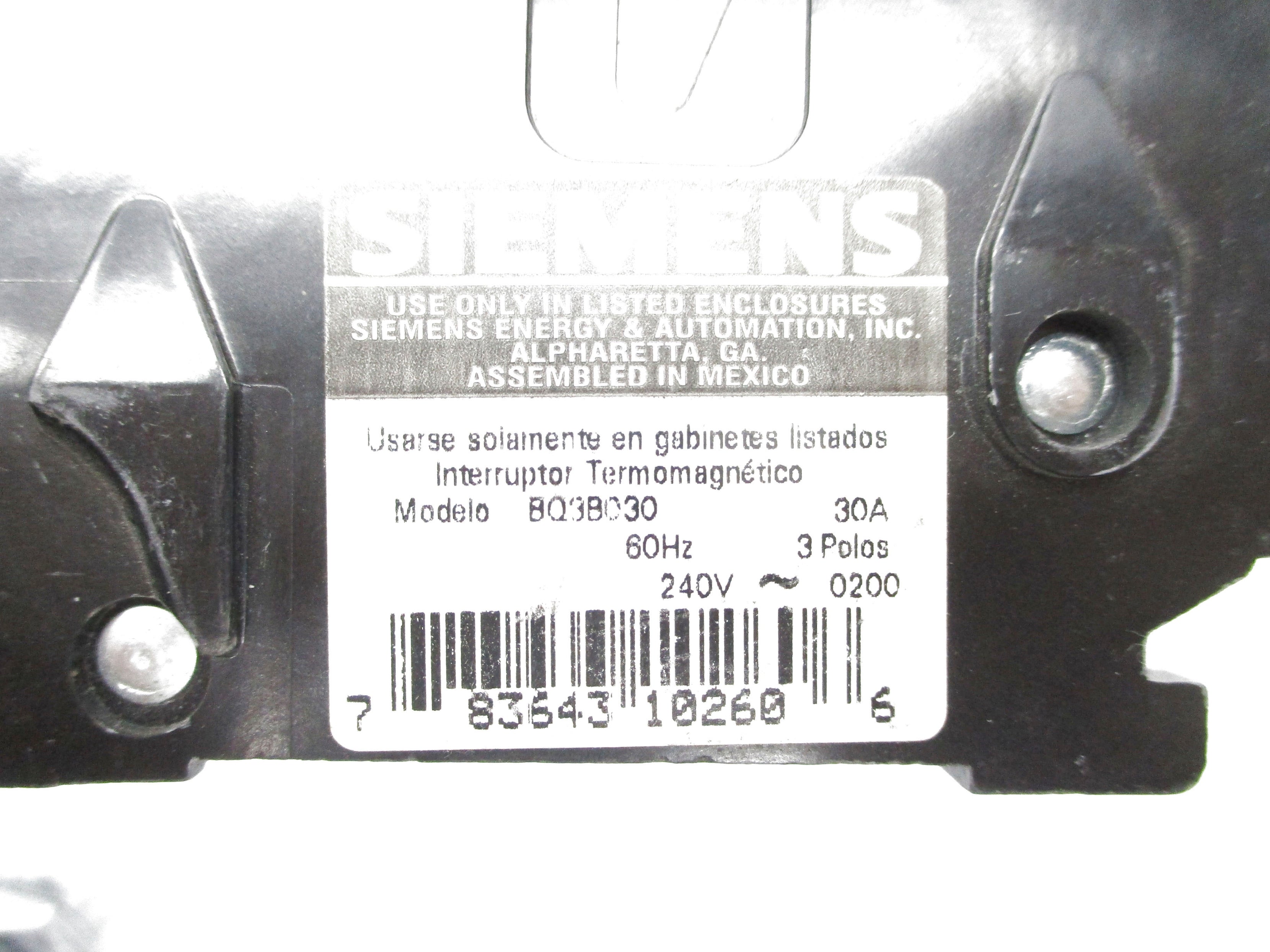 SIEMENS BQ3B030 30A 240VAC UNMP
