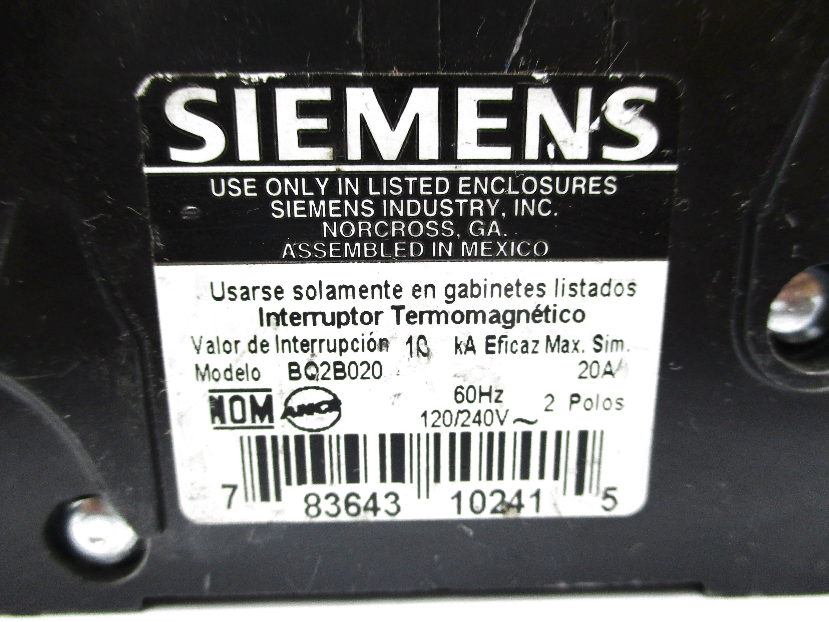 SIEMENS BQ2B020 20A 120/240VAC NSNP