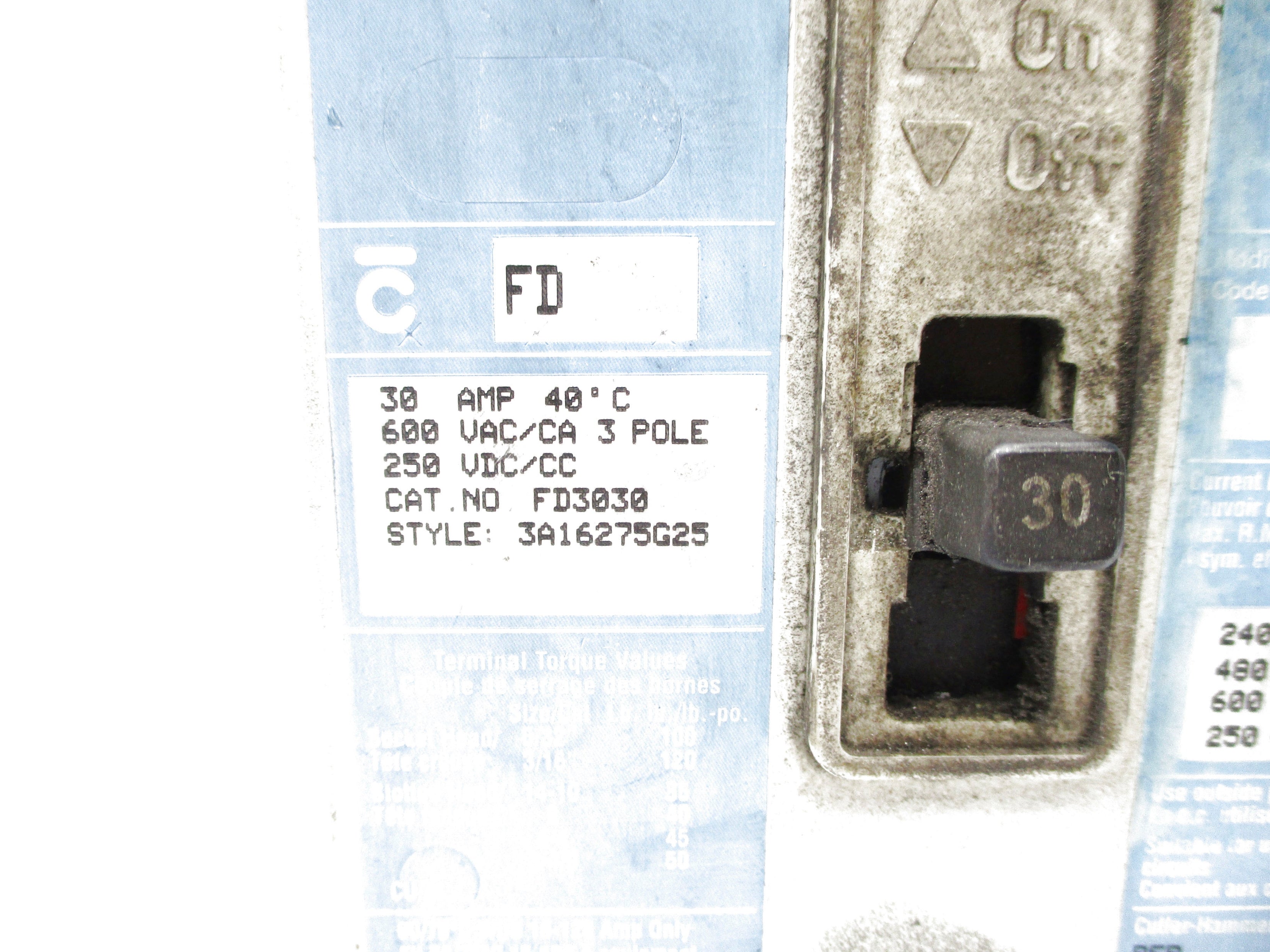 CUTLER HAMMER FD3030 30A 600VAC UNMP