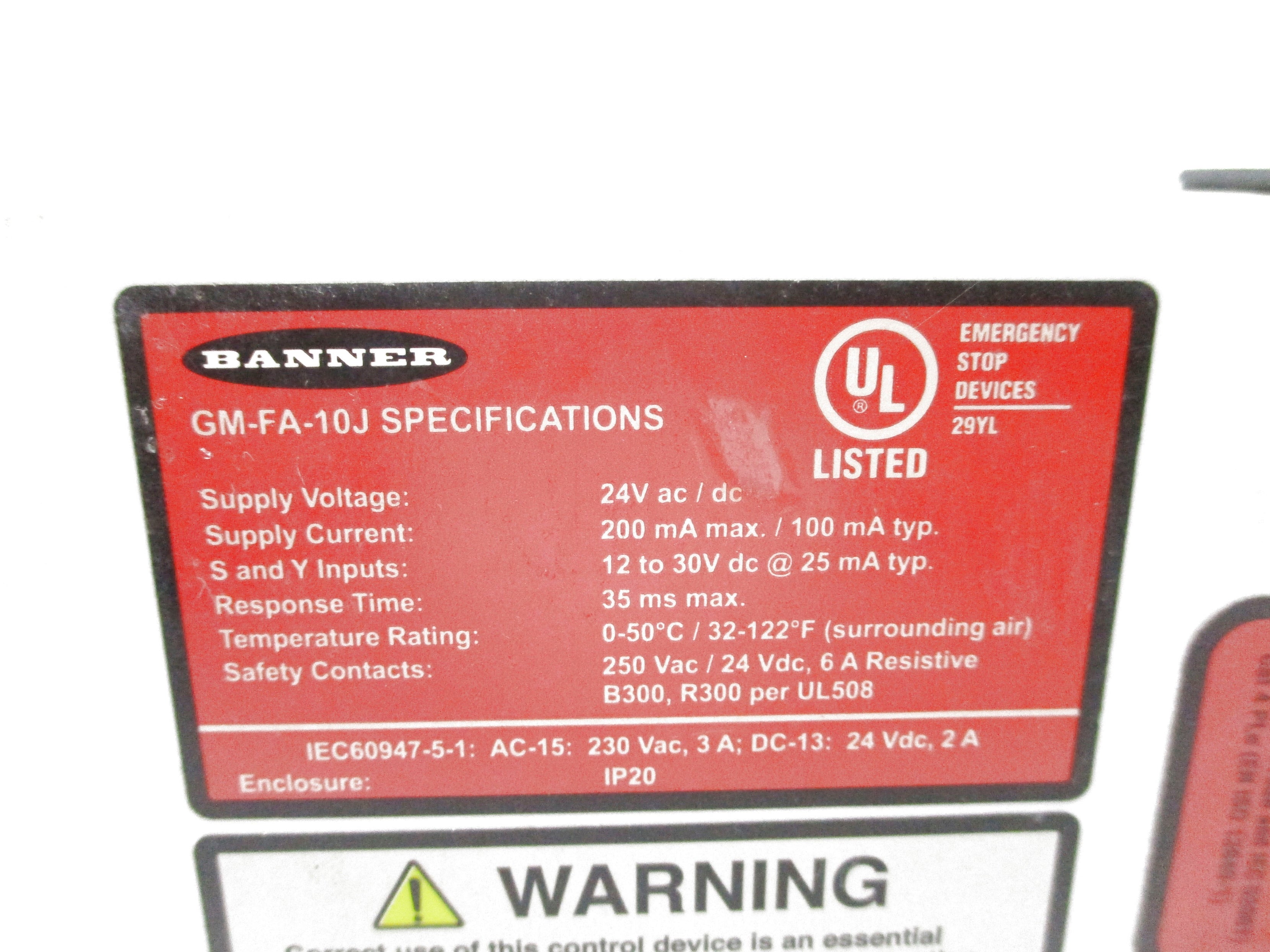 BANNER ENGINEERING GM-FA-10J 24VAC NSNP