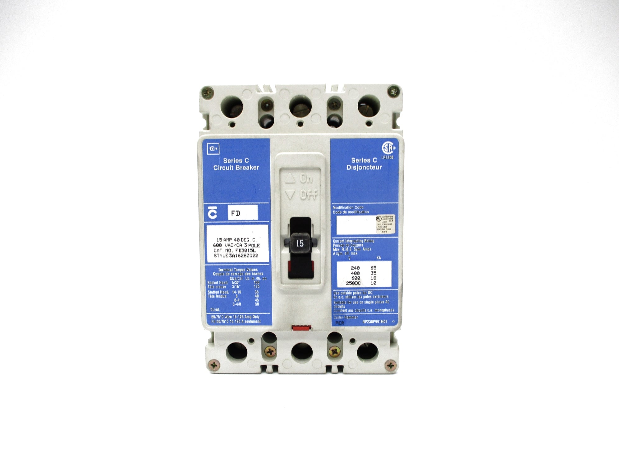 CUTLER HAMMER FD3015L SER. C 15A 600VAC NSNP