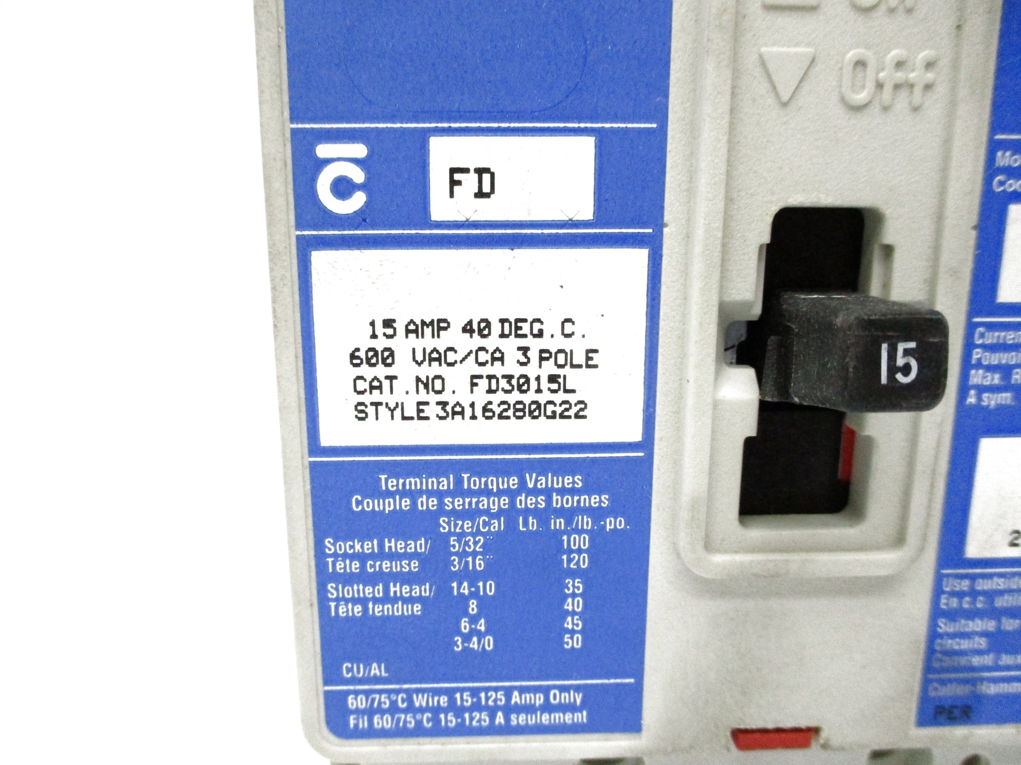 CUTLER HAMMER FD3015L SER. C 15A 600VAC NSNP