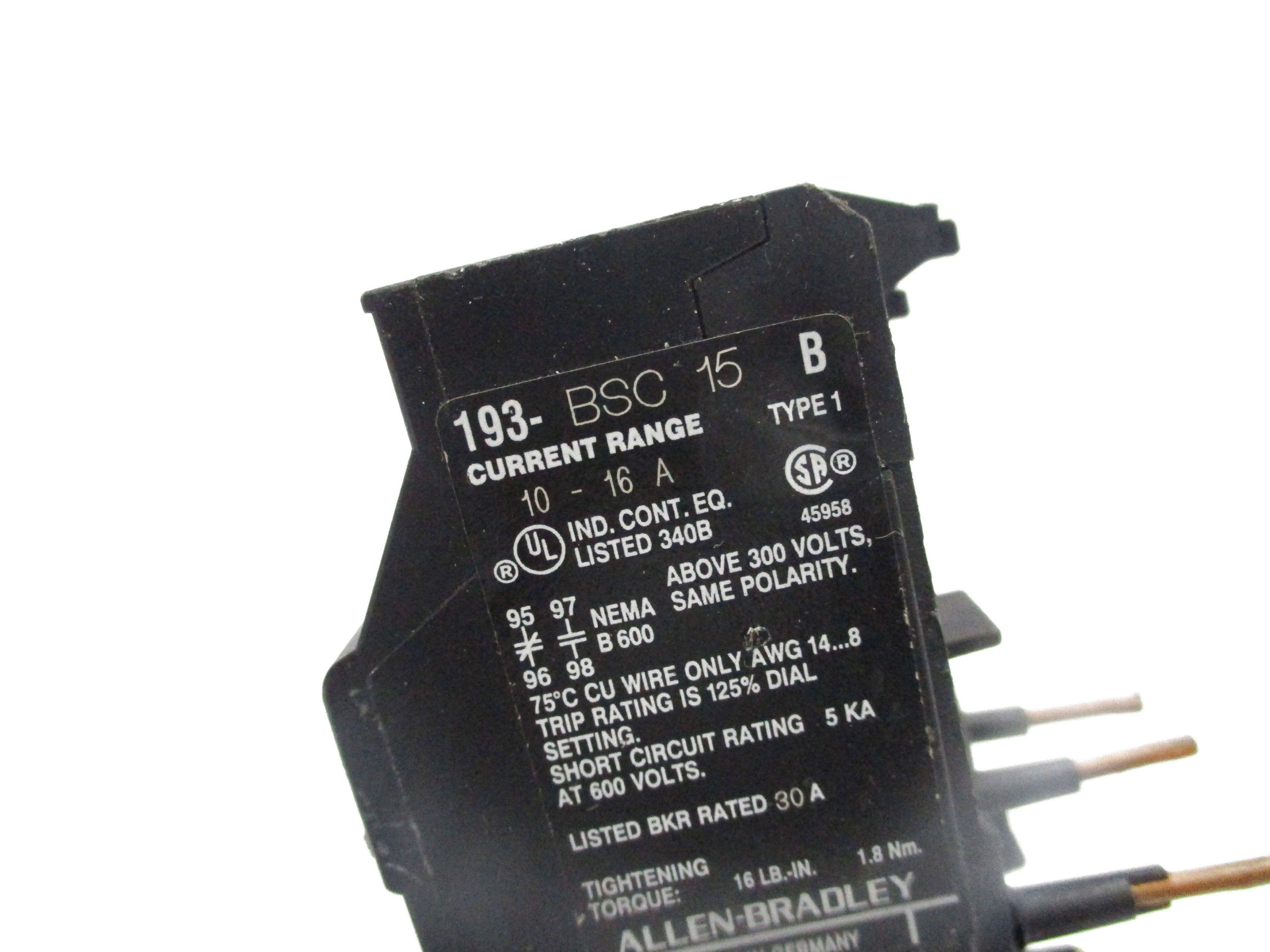 ALLEN BRADLEY 193-BSC15 SER. B 600V 10-16A UNMP