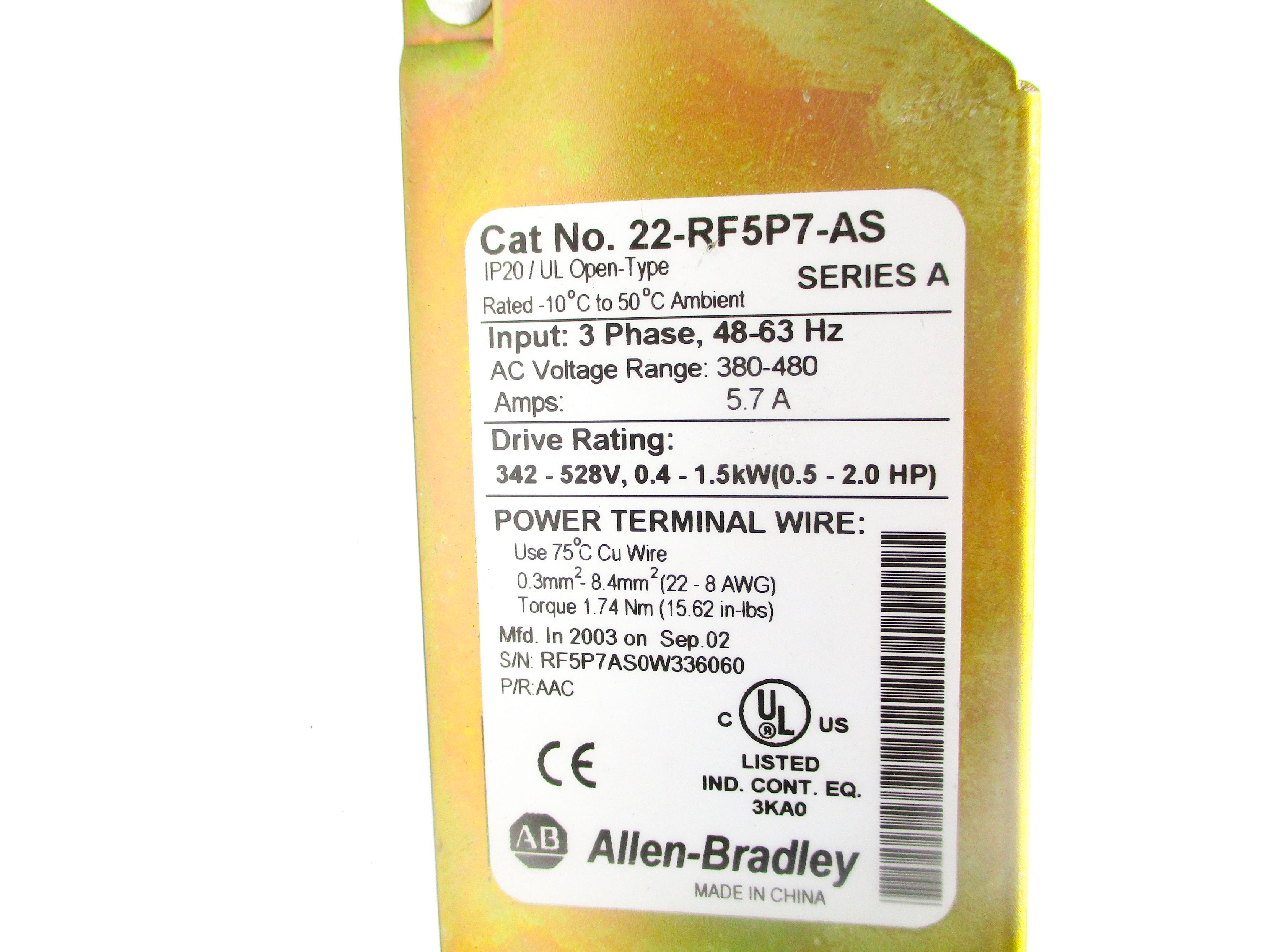 INDUSTRIAL SPARE PART 22-RF5P7-AS SER. A UNMP