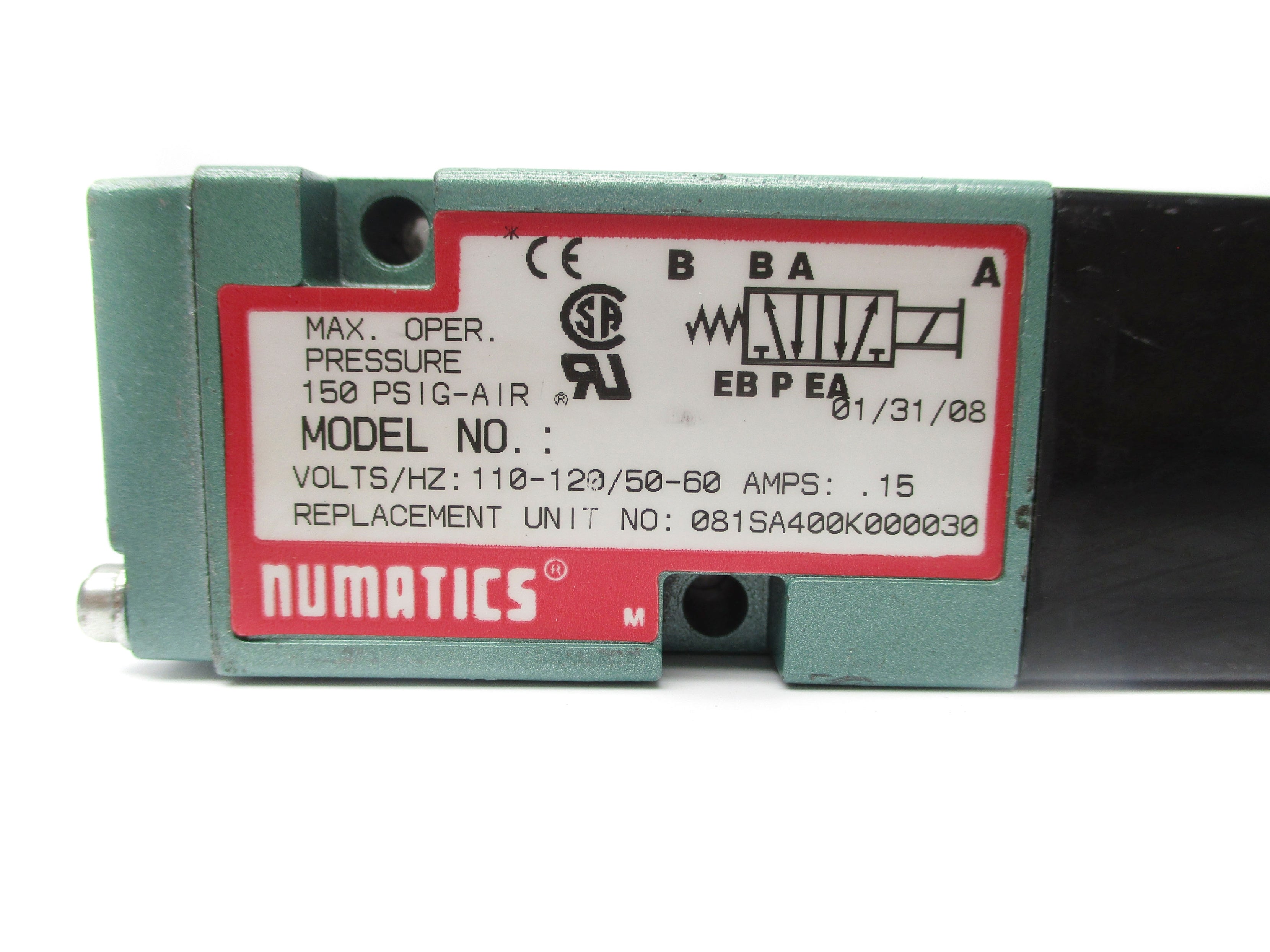 NUMATICS 081SA400K000030 150PSIG 110-120V UNMP