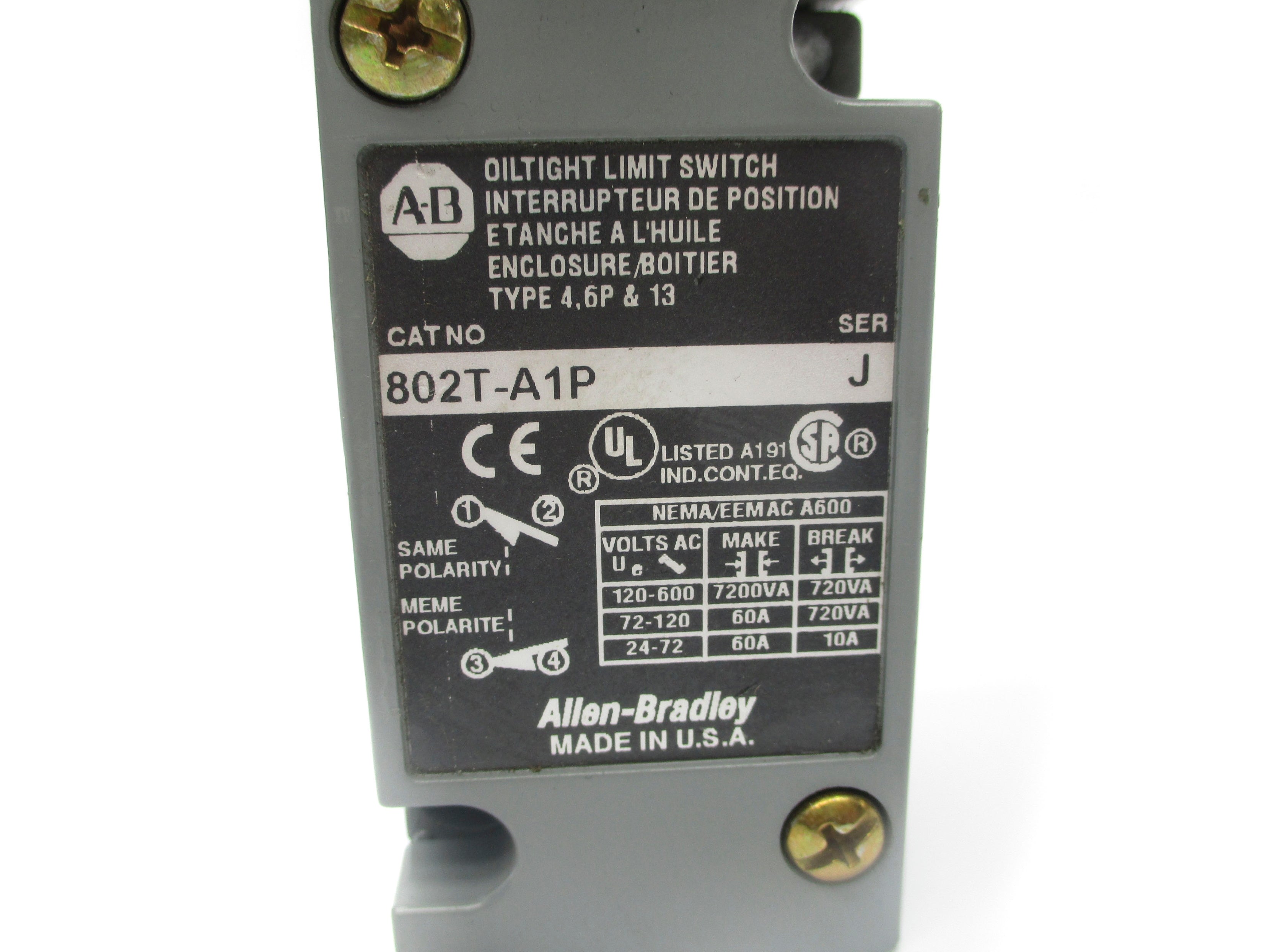 ALLEN BRADLEY 802T-A1P SER. J UNMP