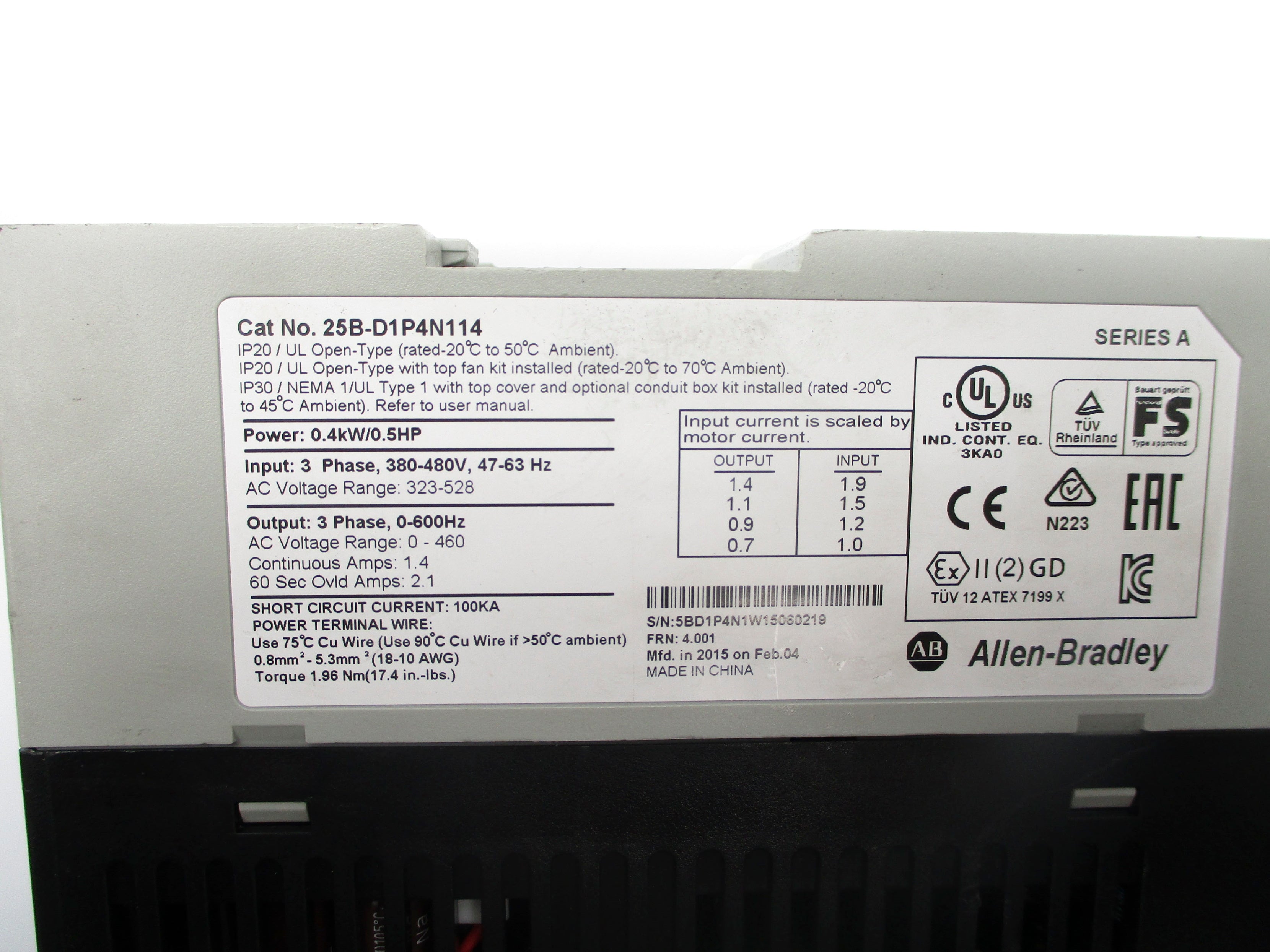 ALLEN BRADLEY 25B-D1P4N114 SER. A F/W 4.001 NSNP