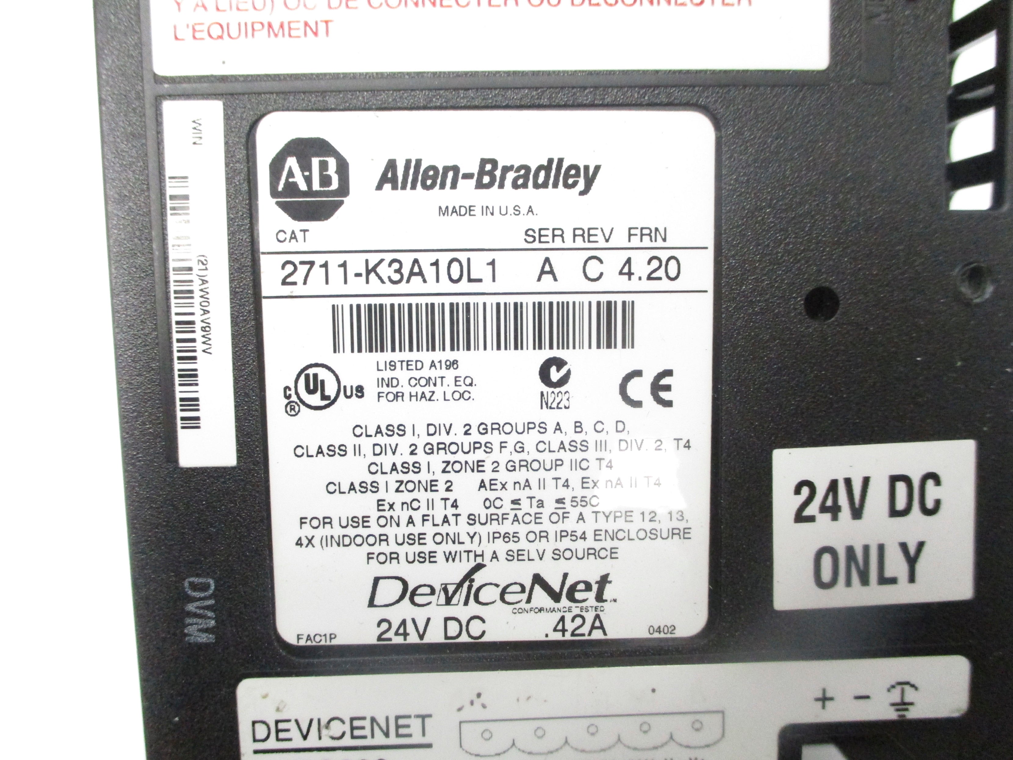 INDUSTRIAL SPARE PART 2711-K3A10L1 SER. A F/W 4.20 NSNP