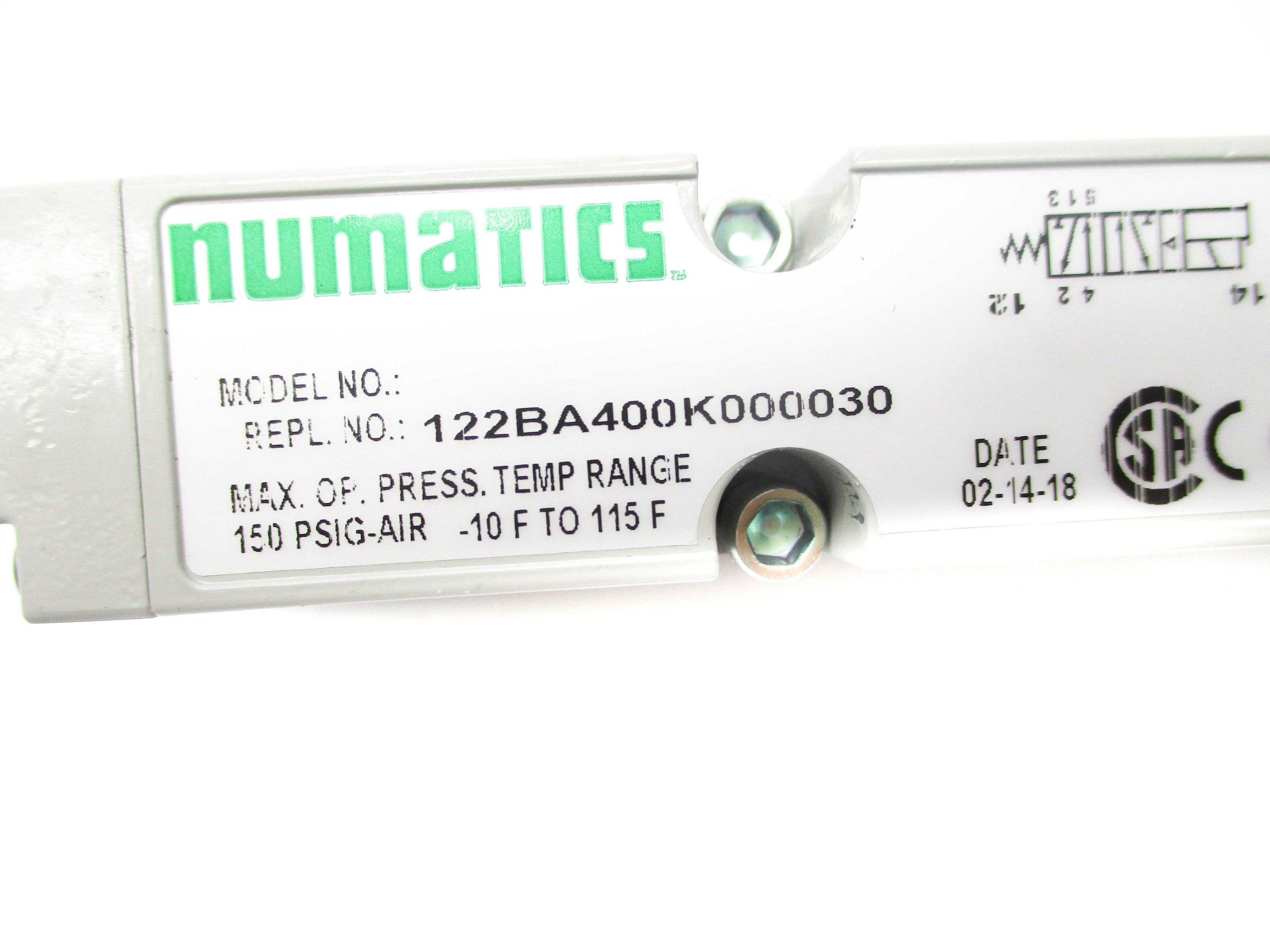 NUMATICS 122BA400K000030 110-120V .04A 150PSI -10-115'F (AS PICTURED) NSNP