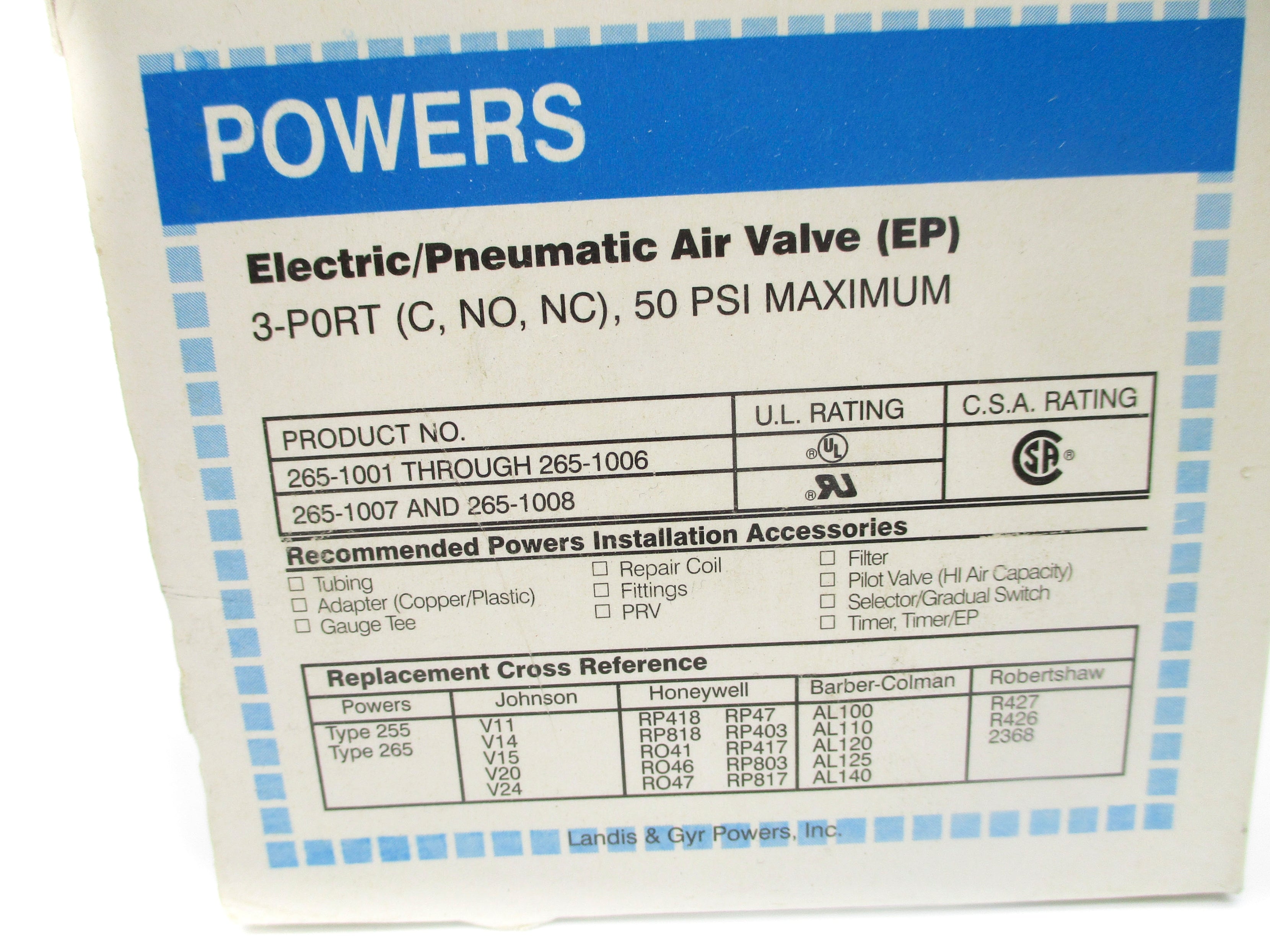 LANDIS & GYR POWERS 265-1001 50PSI NSMP