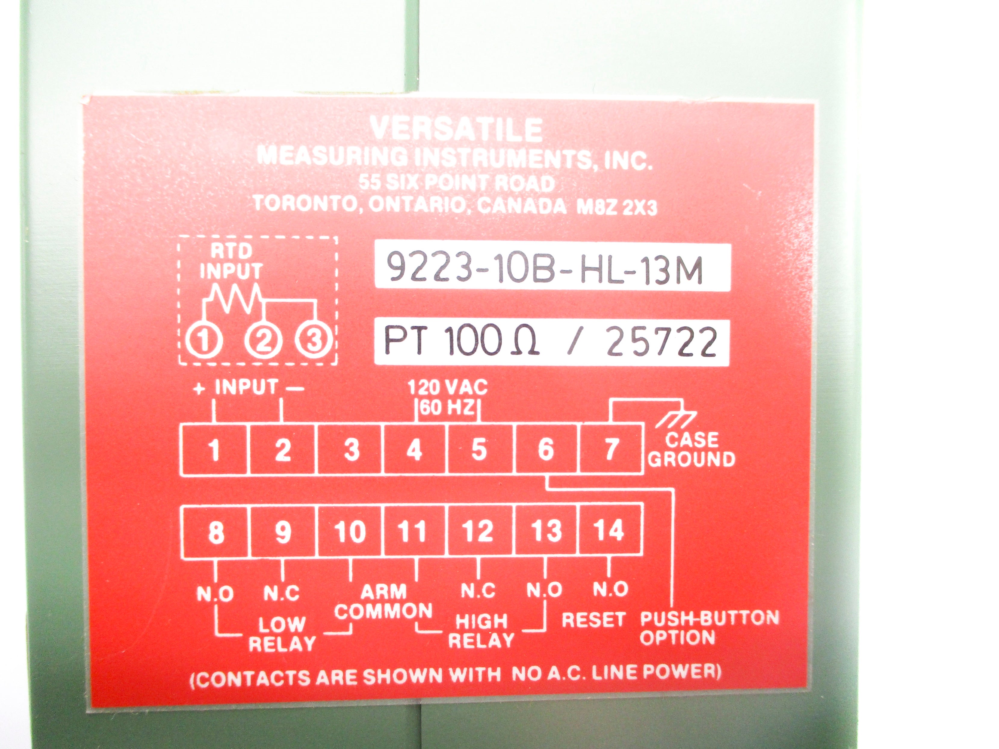 VERSATILE MEASURING INSTRUMENTS 9223-10B-HL-13M NSNP