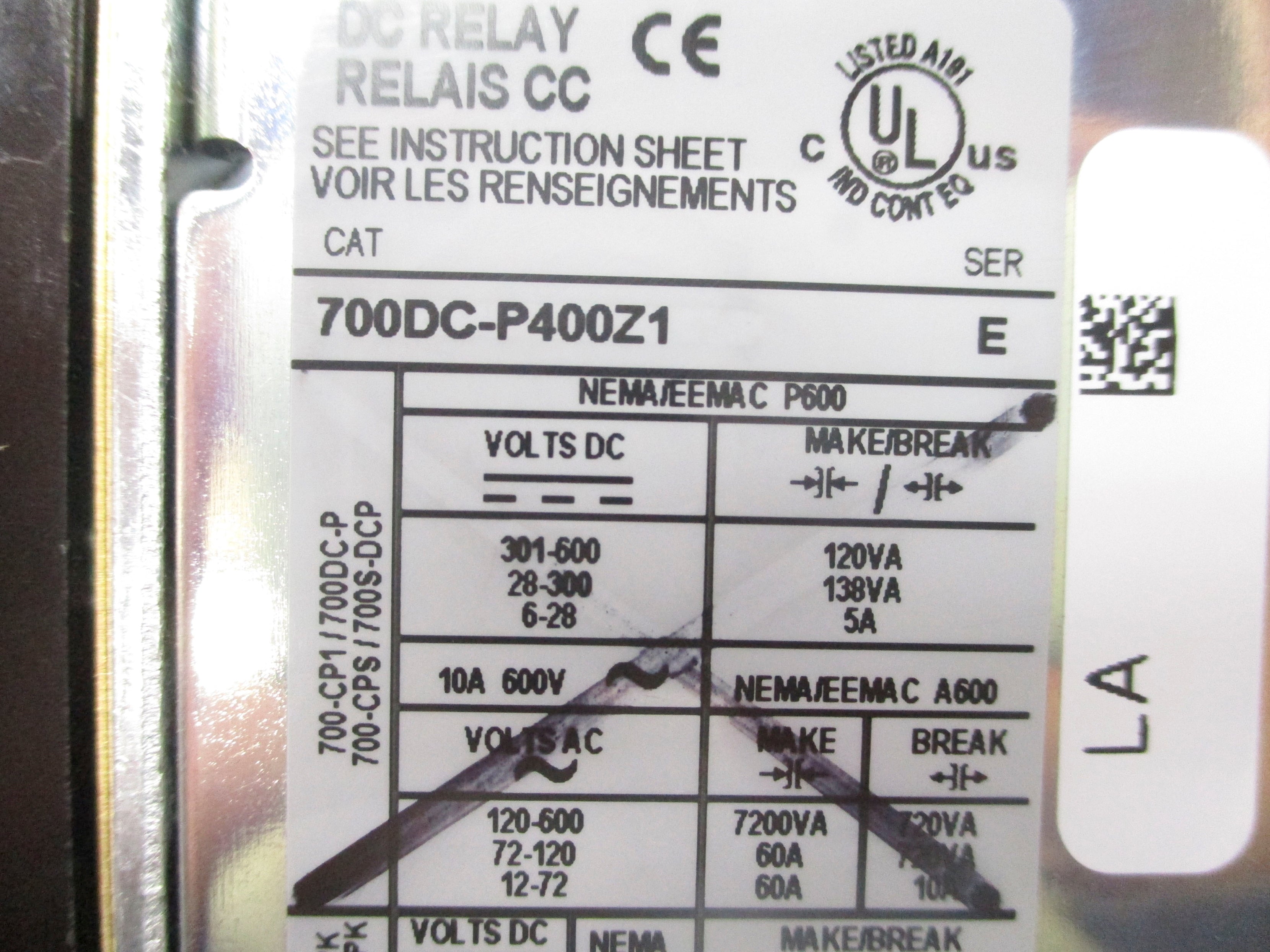 ALLEN BRADLEY 700DC-P400Z1 SER. E 115-125V NSNP