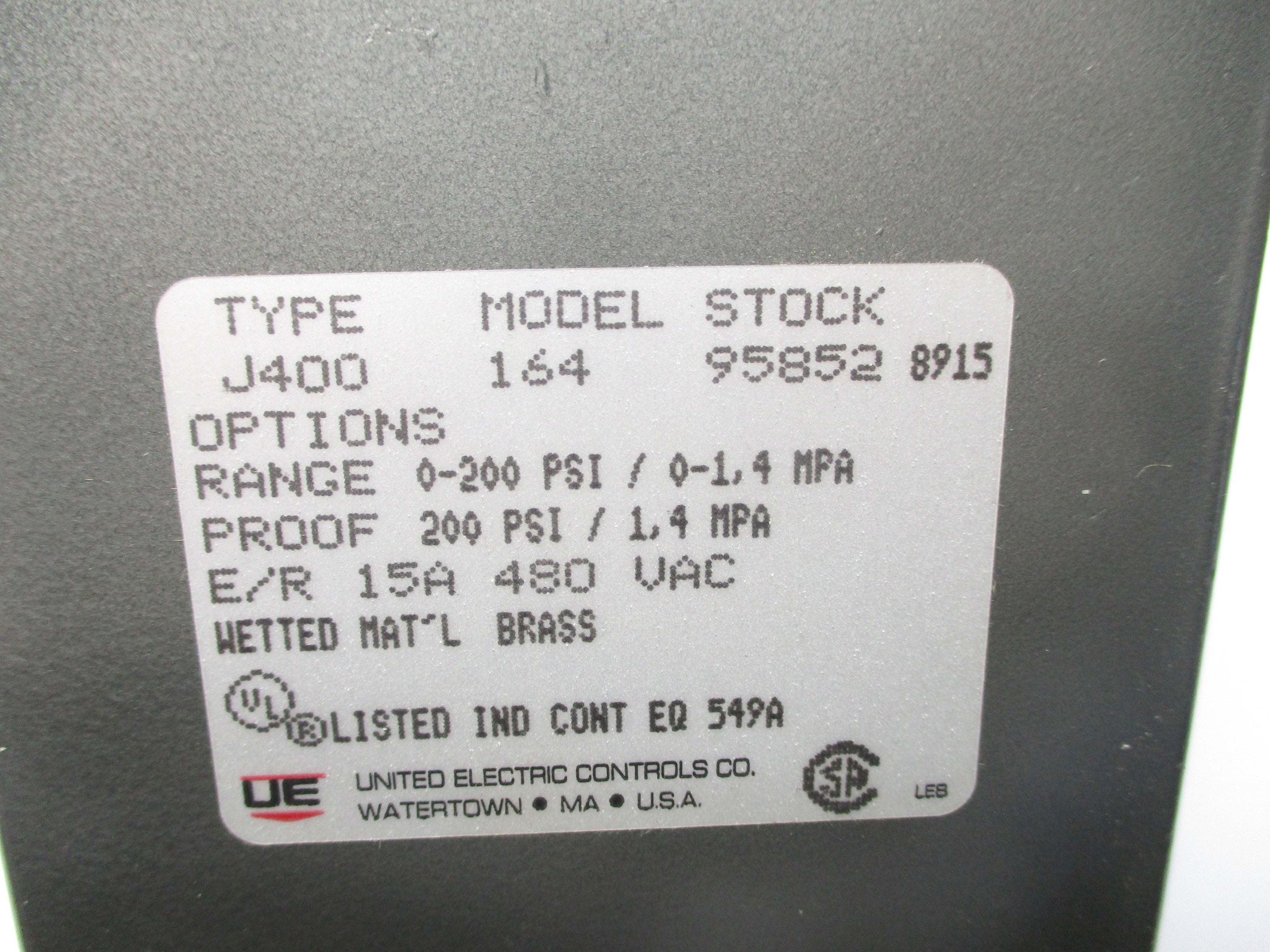 UNITED ELECTRIC J400164 200PSI NSNP