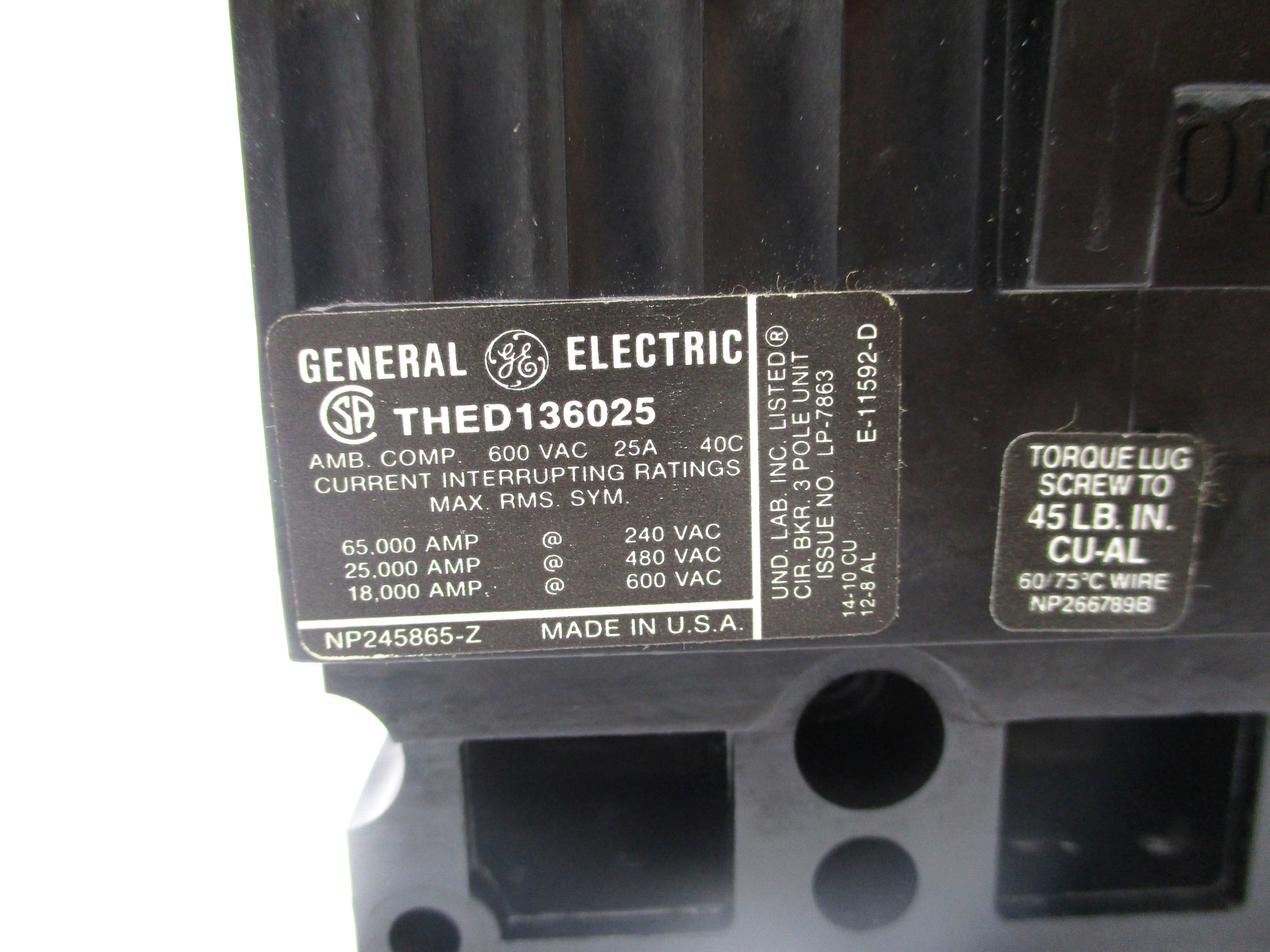 GENERAL ELECTRIC THED136025 25A 600VAC UNMP