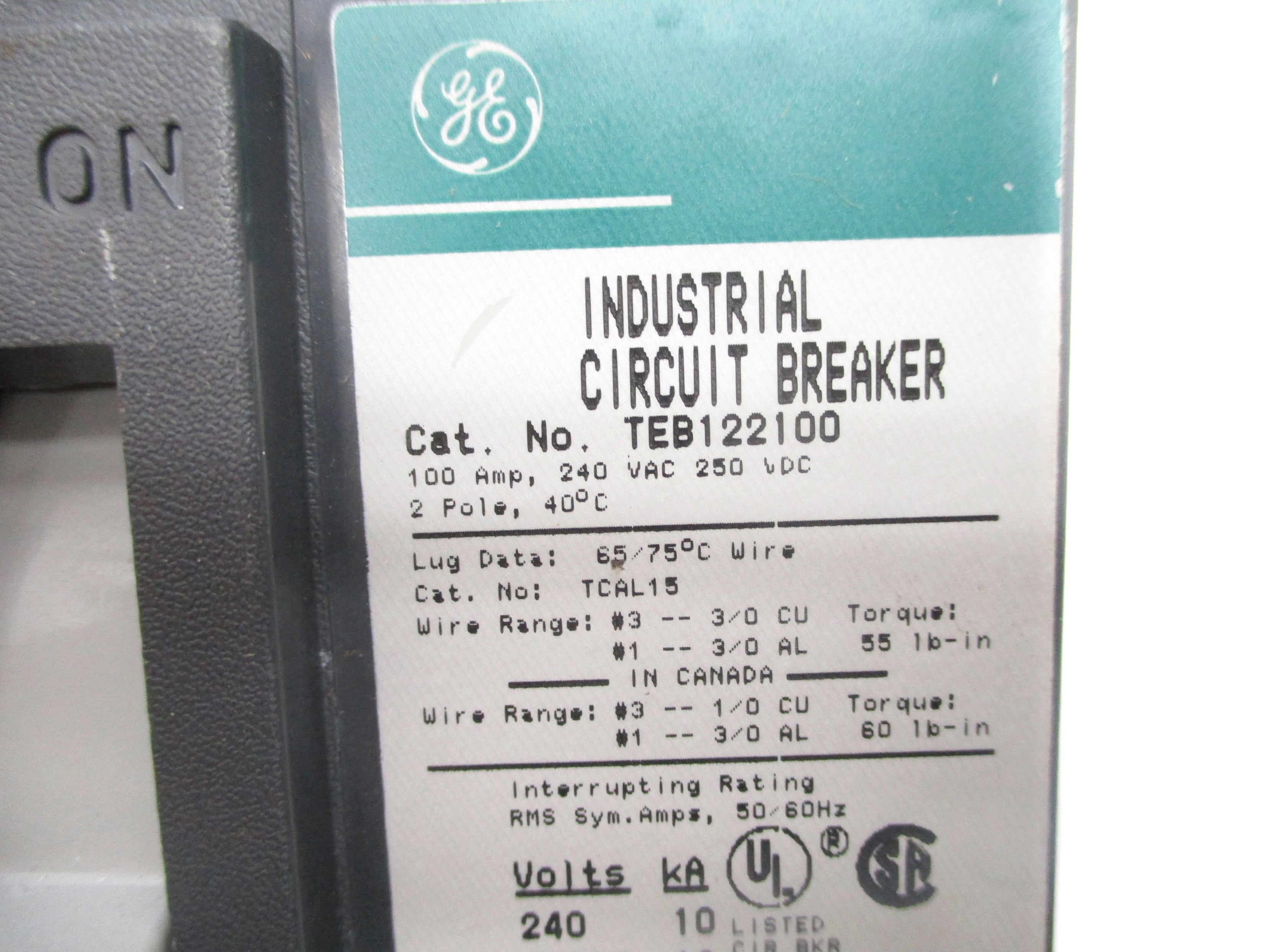 GENERAL ELECTRIC TEB122100 100A 240VAC NSNP