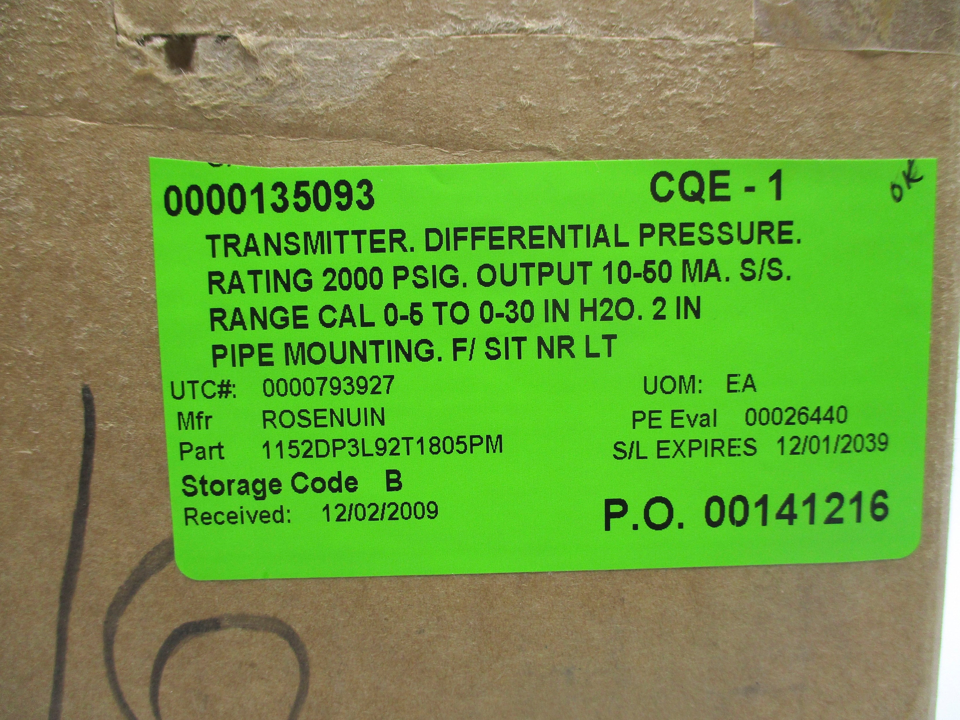 ROSEMOUNT 1152DP3L92T1805PM 2000PSI NSMP