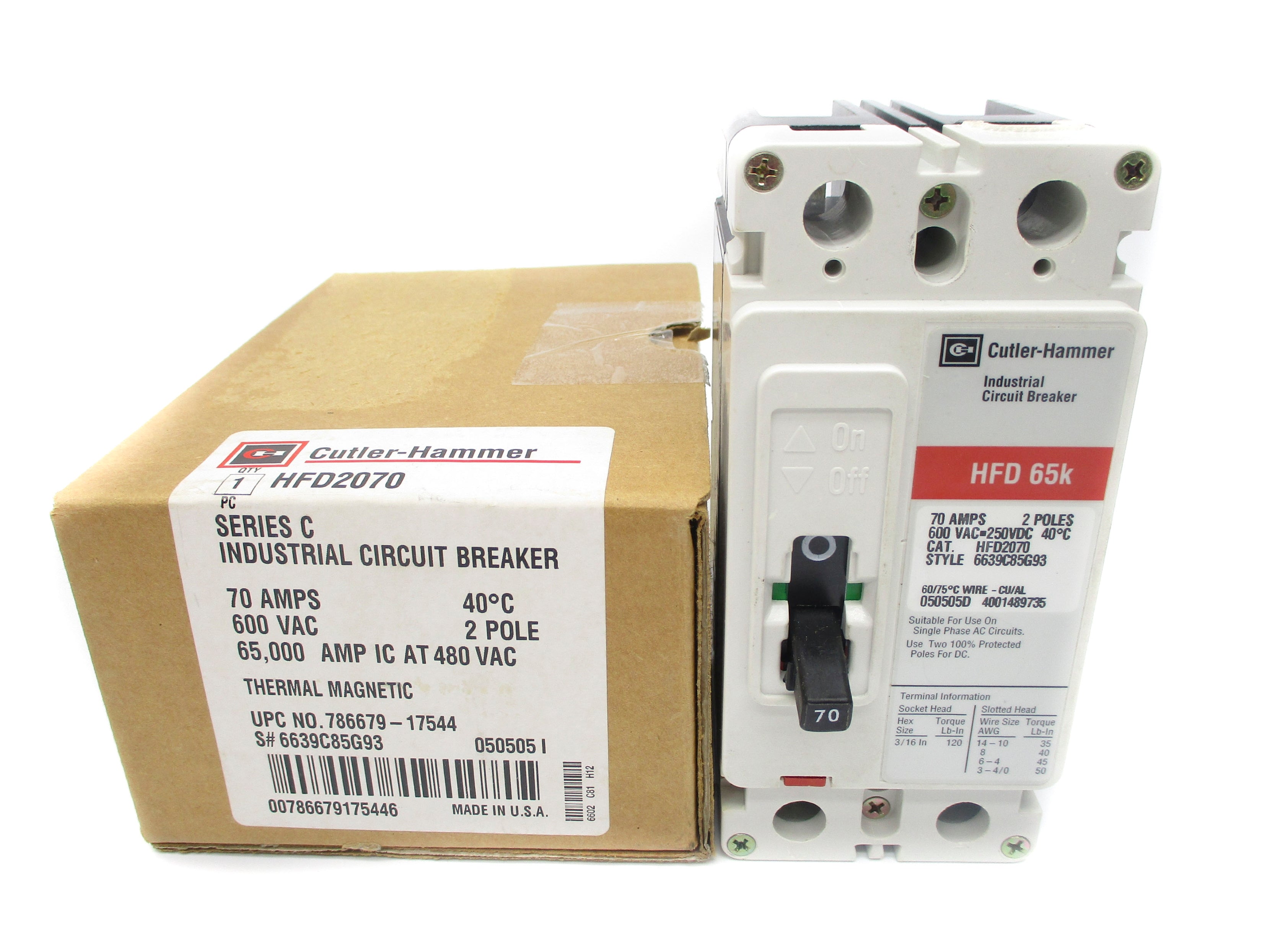 CUTLER HAMMER HFD2070 SER. C 70A 600VAC NSMP
