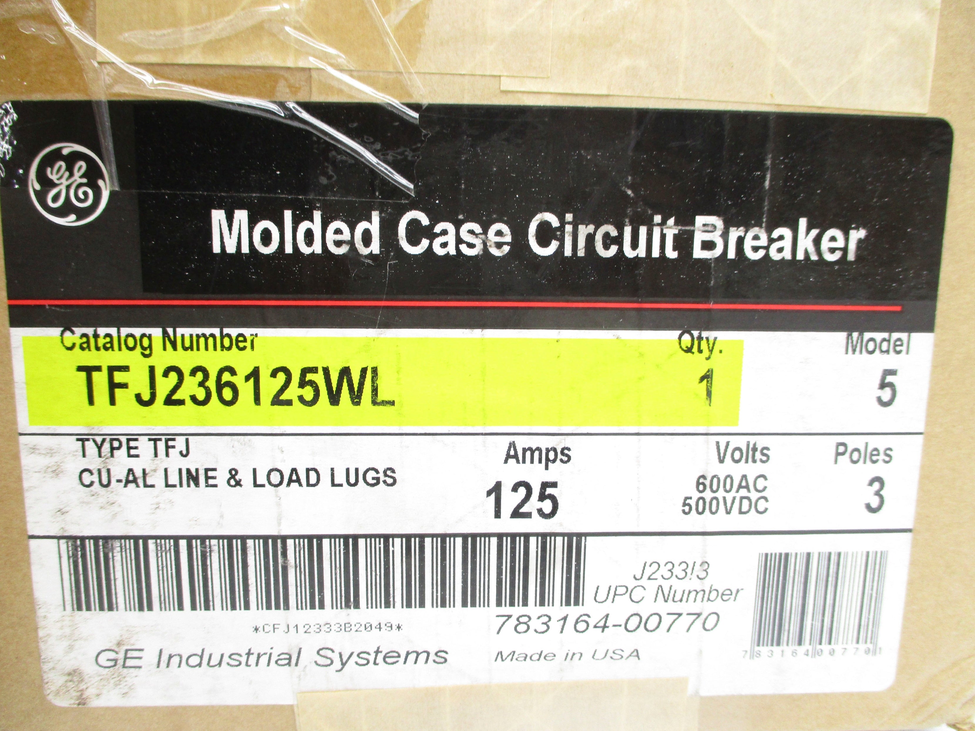 GENERAL ELECTRIC TFJ236125WL 125A 600VAC NSMP