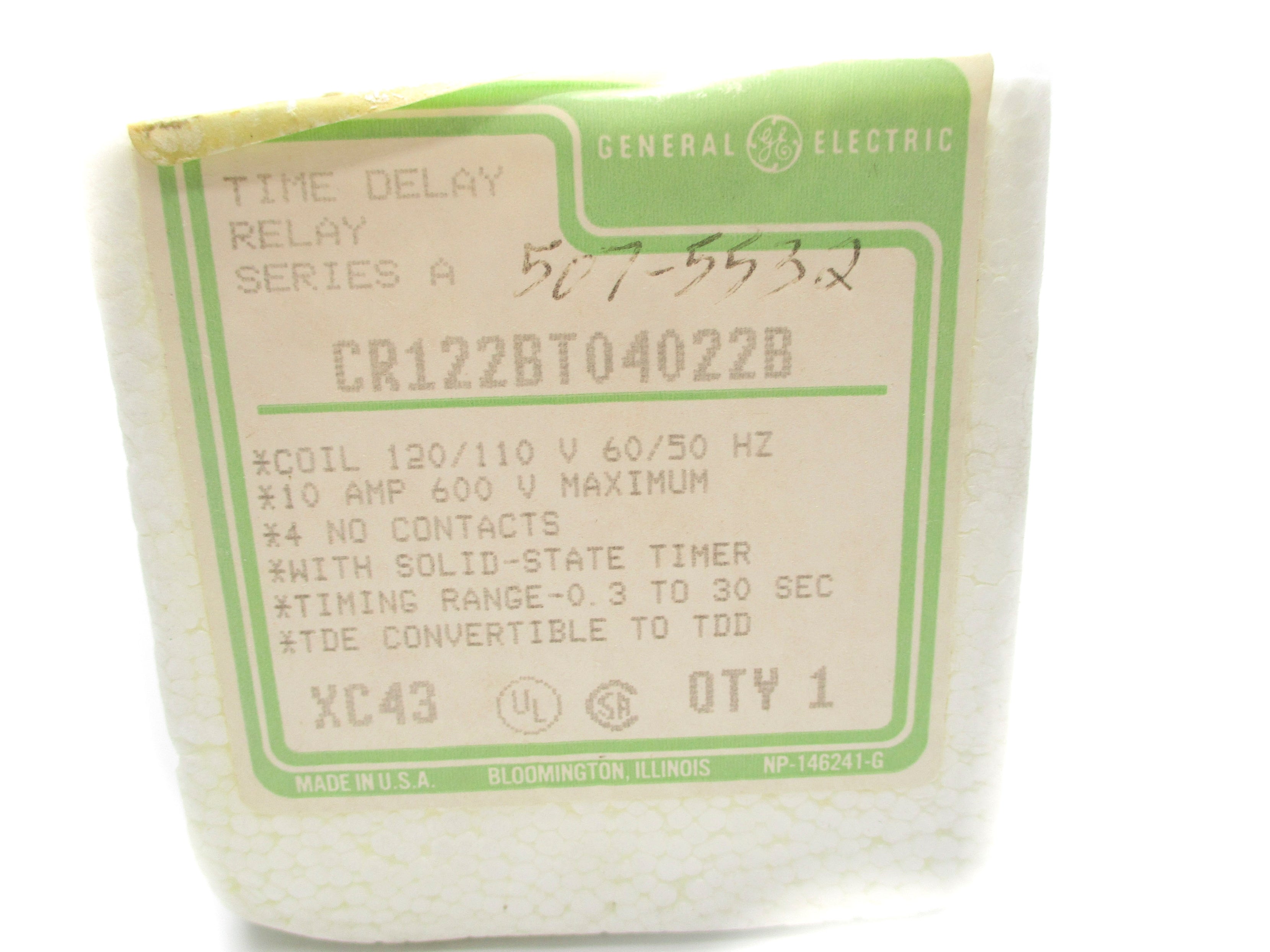 GENERAL ELECTRIC CR122BT04022B SER. A 110/120V 0.3-30SEC NSMP