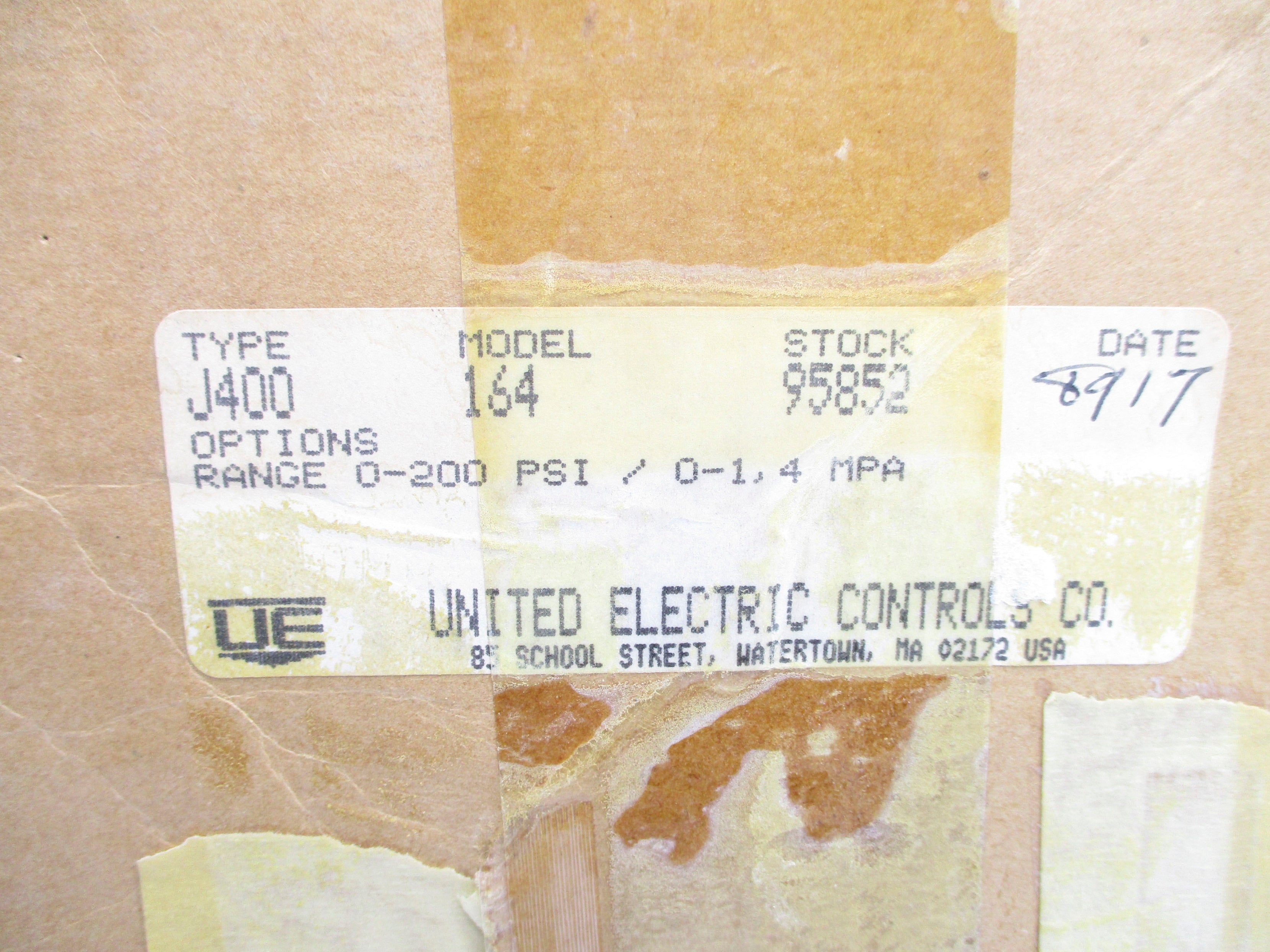 UNITED ELECTRIC J400164 480VAC 15A 0-200PSI NSMP