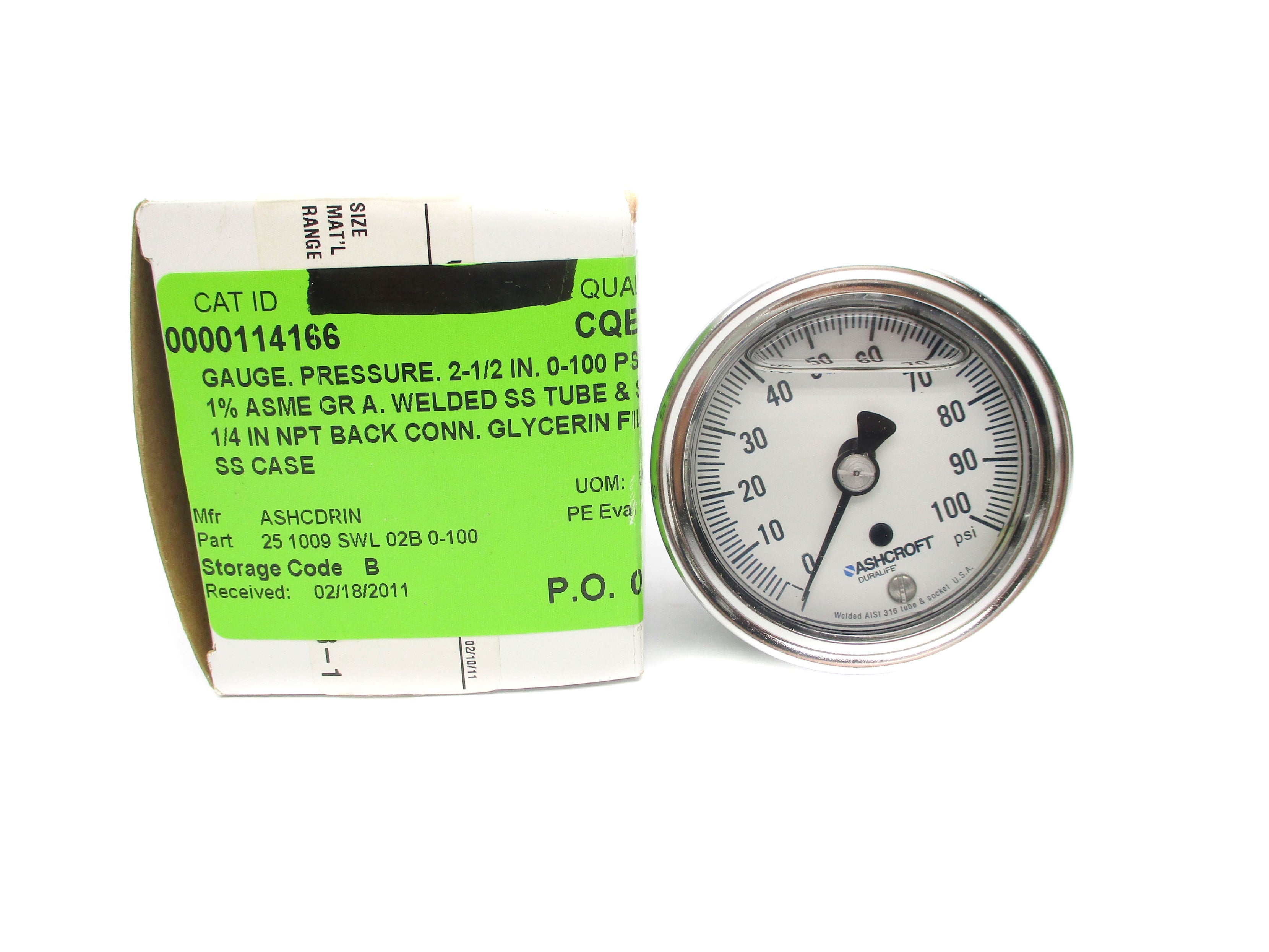 ASHCROFT 25-1009-SWL-02B0-100 0-100PSI NSMP