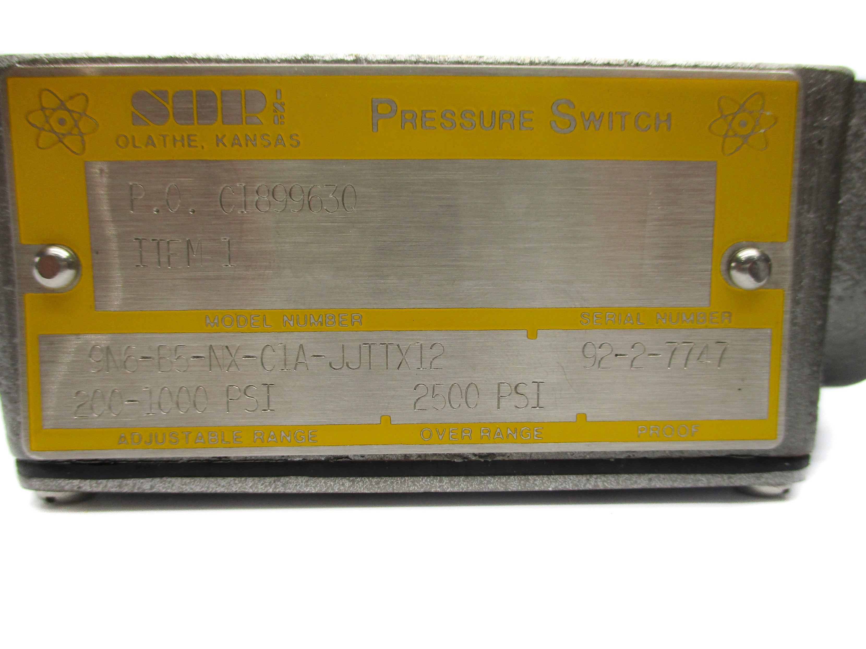 SOR 9N6-B5-NX-C1A-JJTTX12 2500PSI NSNP
