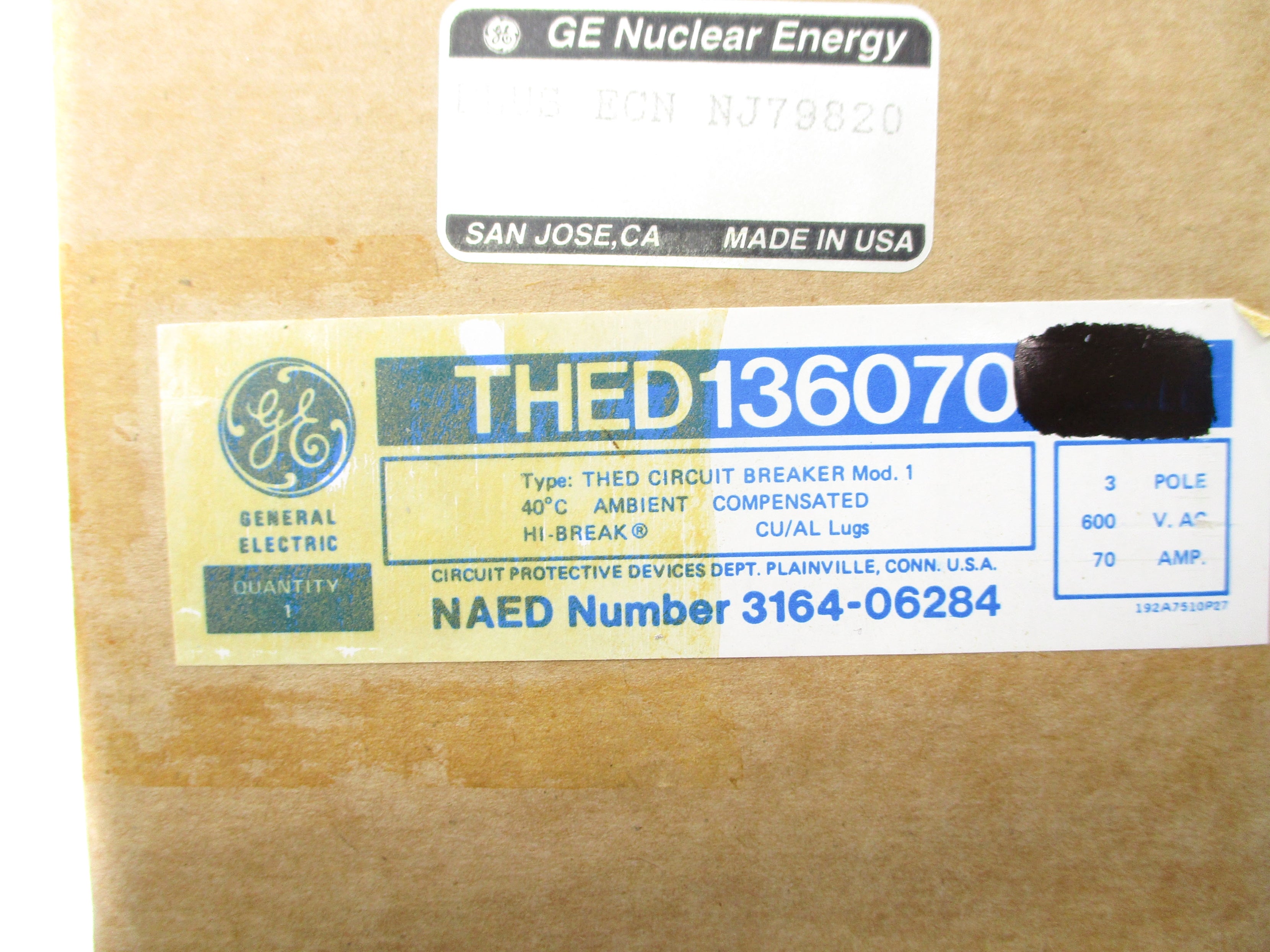 GENERAL ELECTRIC THED136070 70A 600VAC NSMP