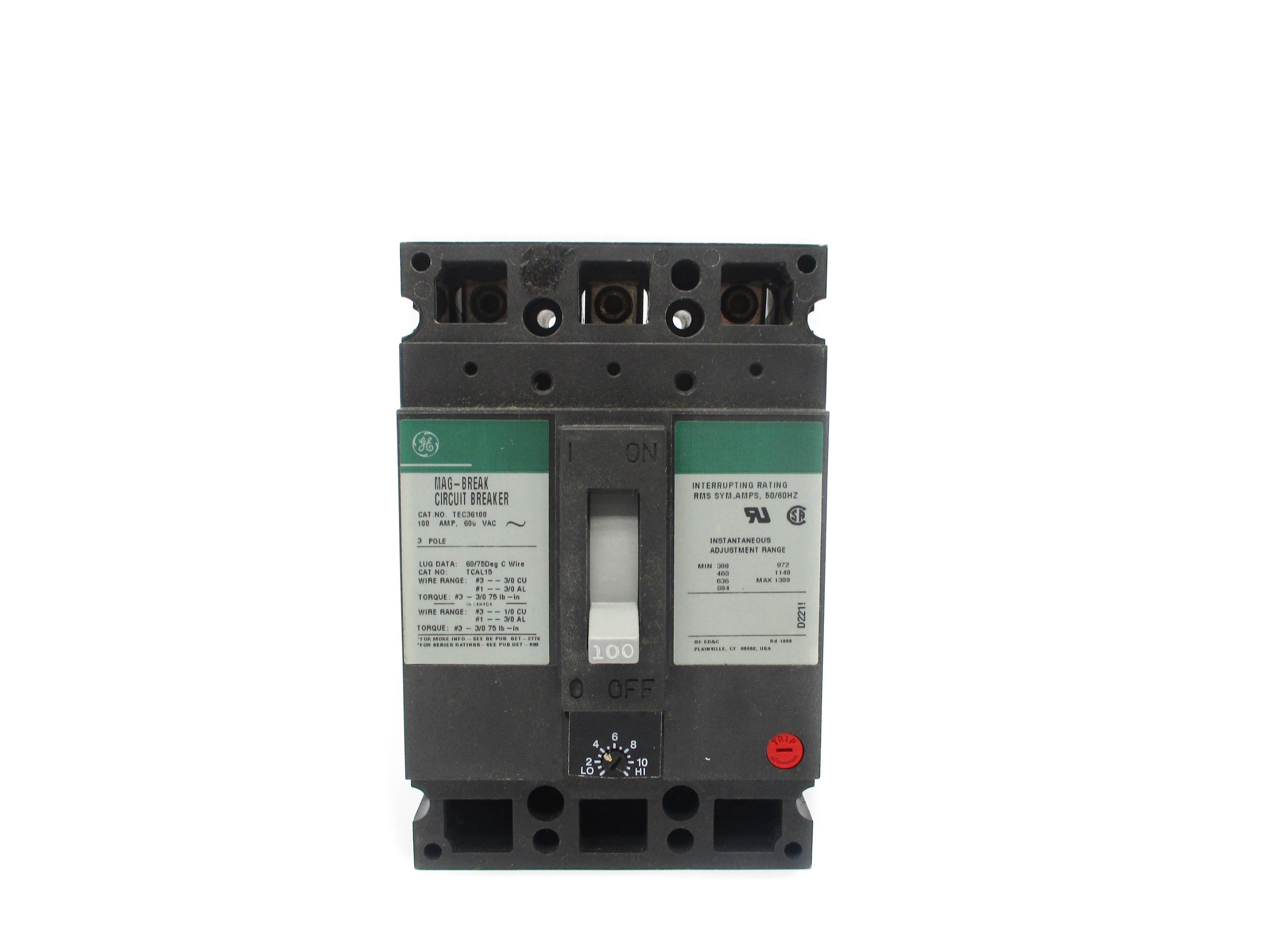 GENERAL ELECTRIC TEC36100 100A 600VAC UNMP