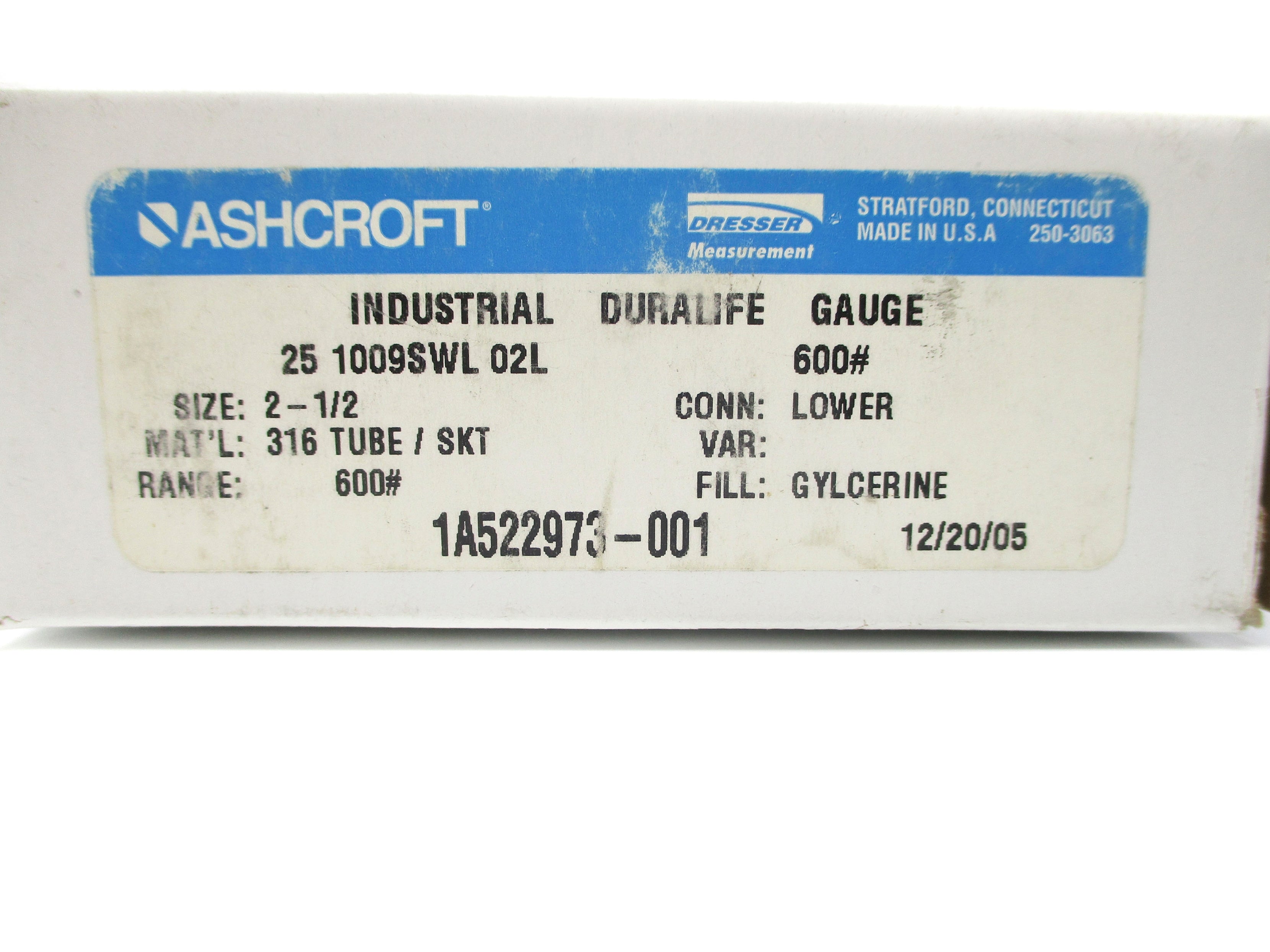 ASHCROFT 251009SWL02L600# 0-600PSI NSMP