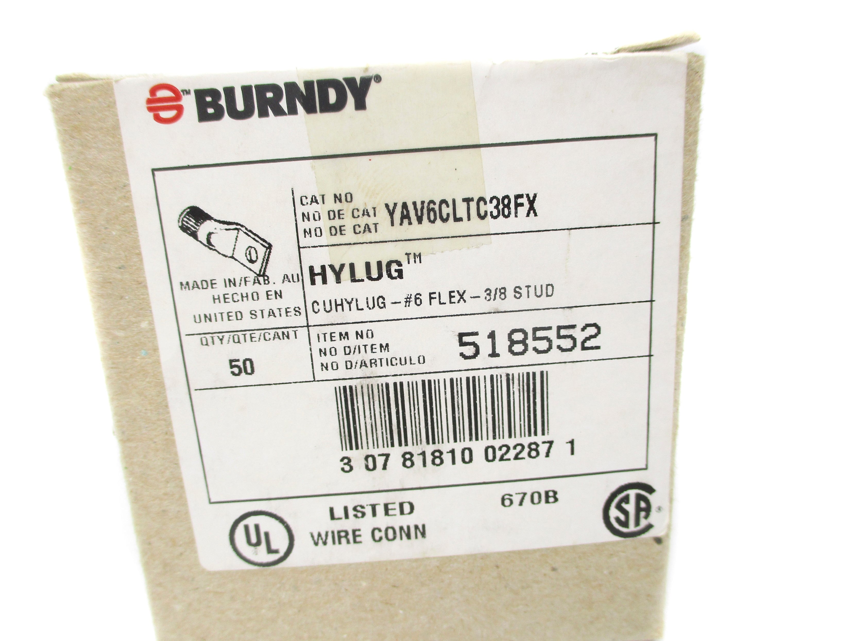BURNDY YAV6CLTC38FX (PKG OF 50) NSMP