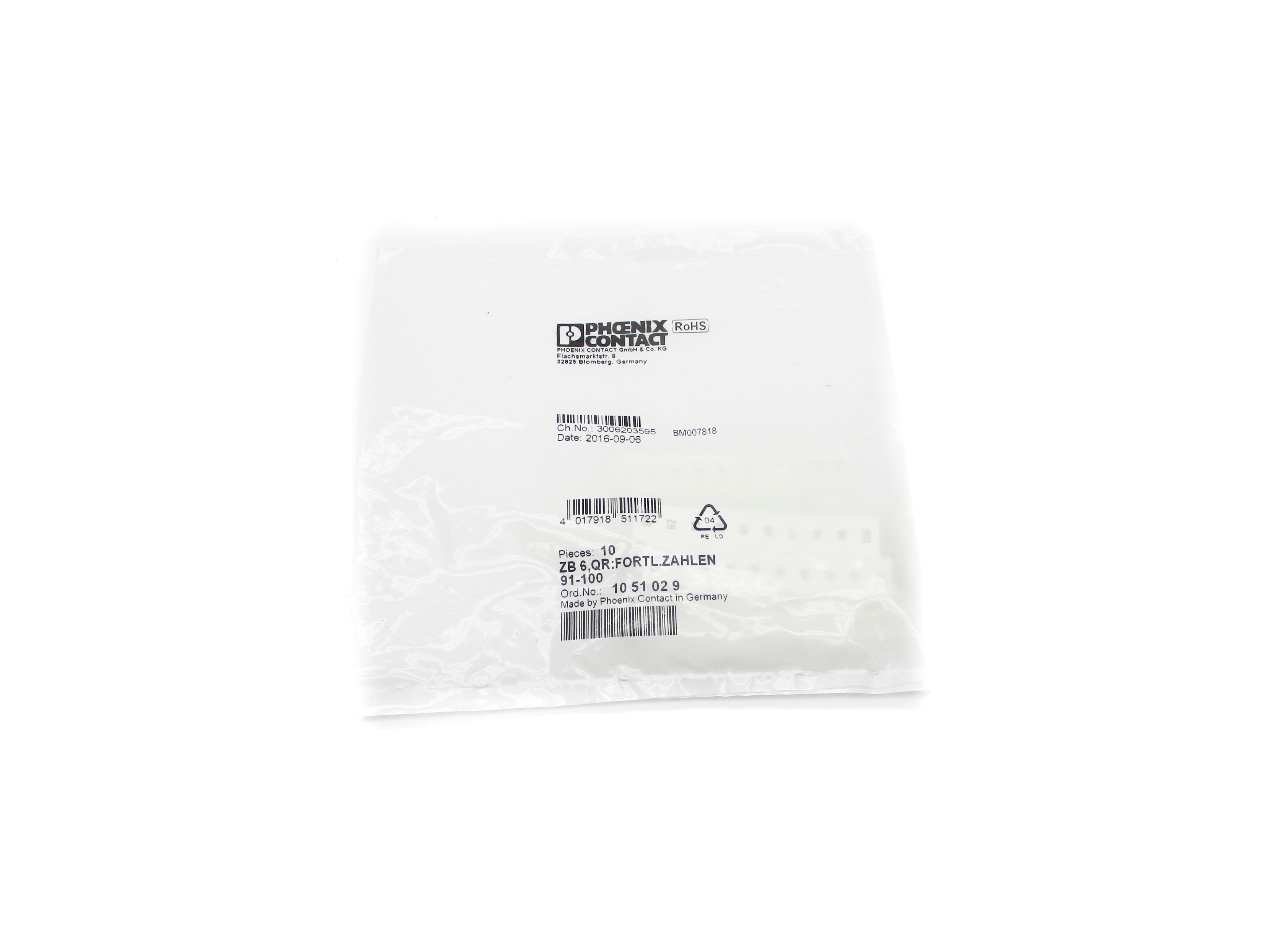 PHOENIX CONTACT ZB6,QR:FORTL.ZAHLEN91-100 (PKG OF 10) NSMP