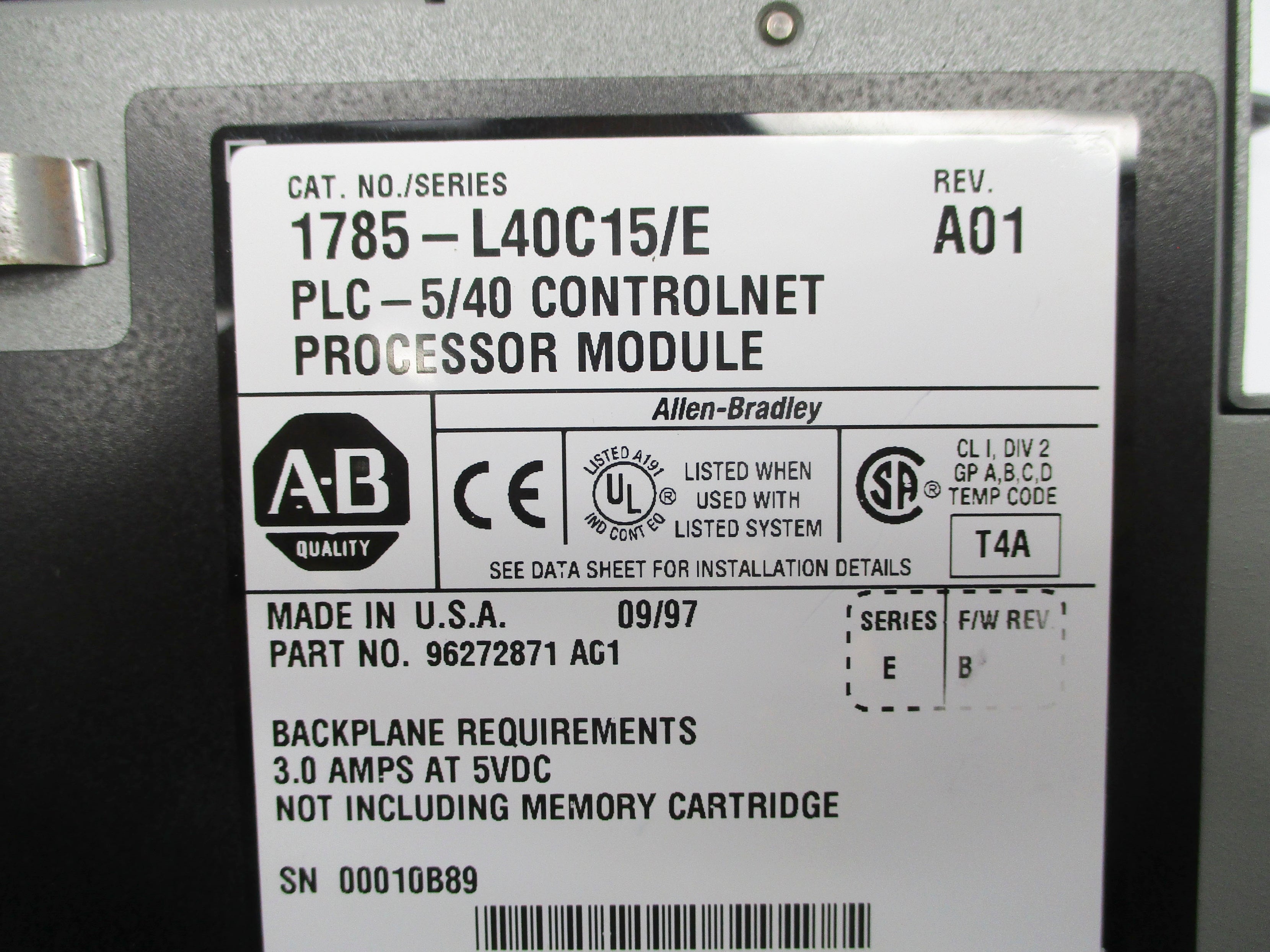 ALLEN BRADLEY 1785-L40C15 SER. E F/W B REMAN