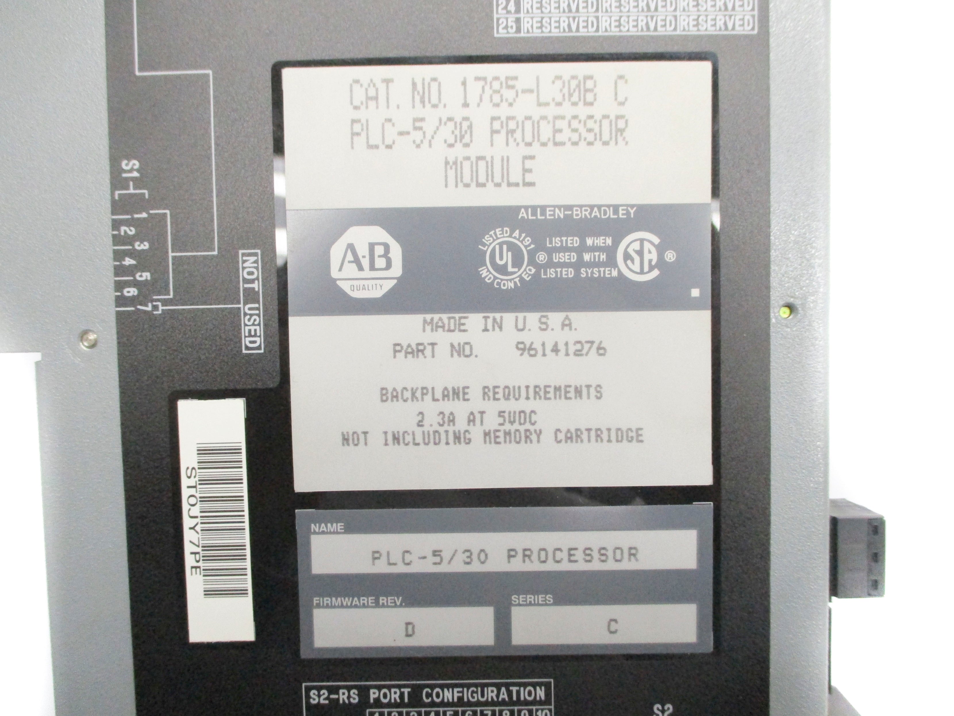ALLEN BRADLEY 1785-L30B SER. C F/W D REMAN