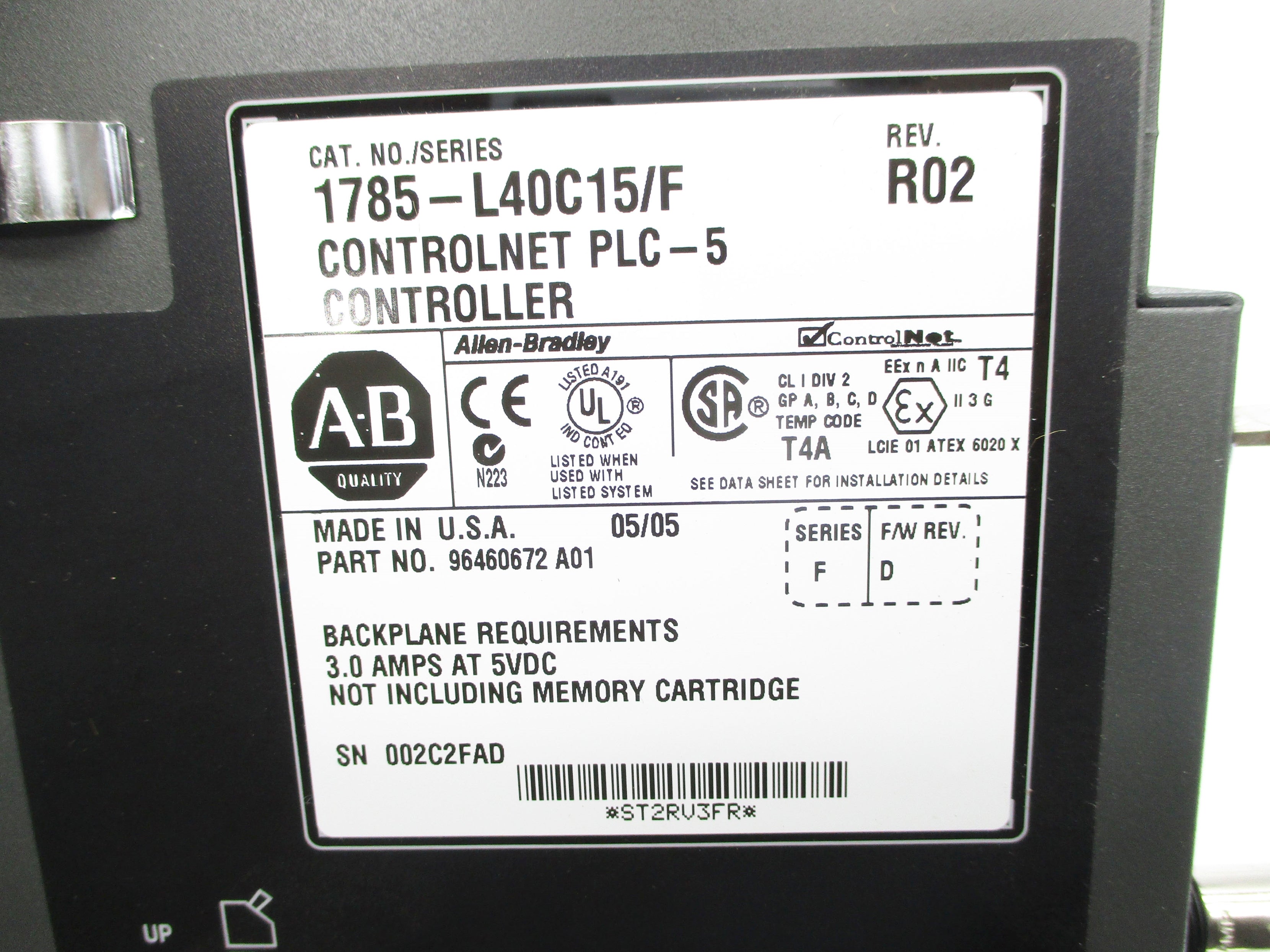ALLEN BRADLEY 1785-L40C15 SER. F F/W D REMAN