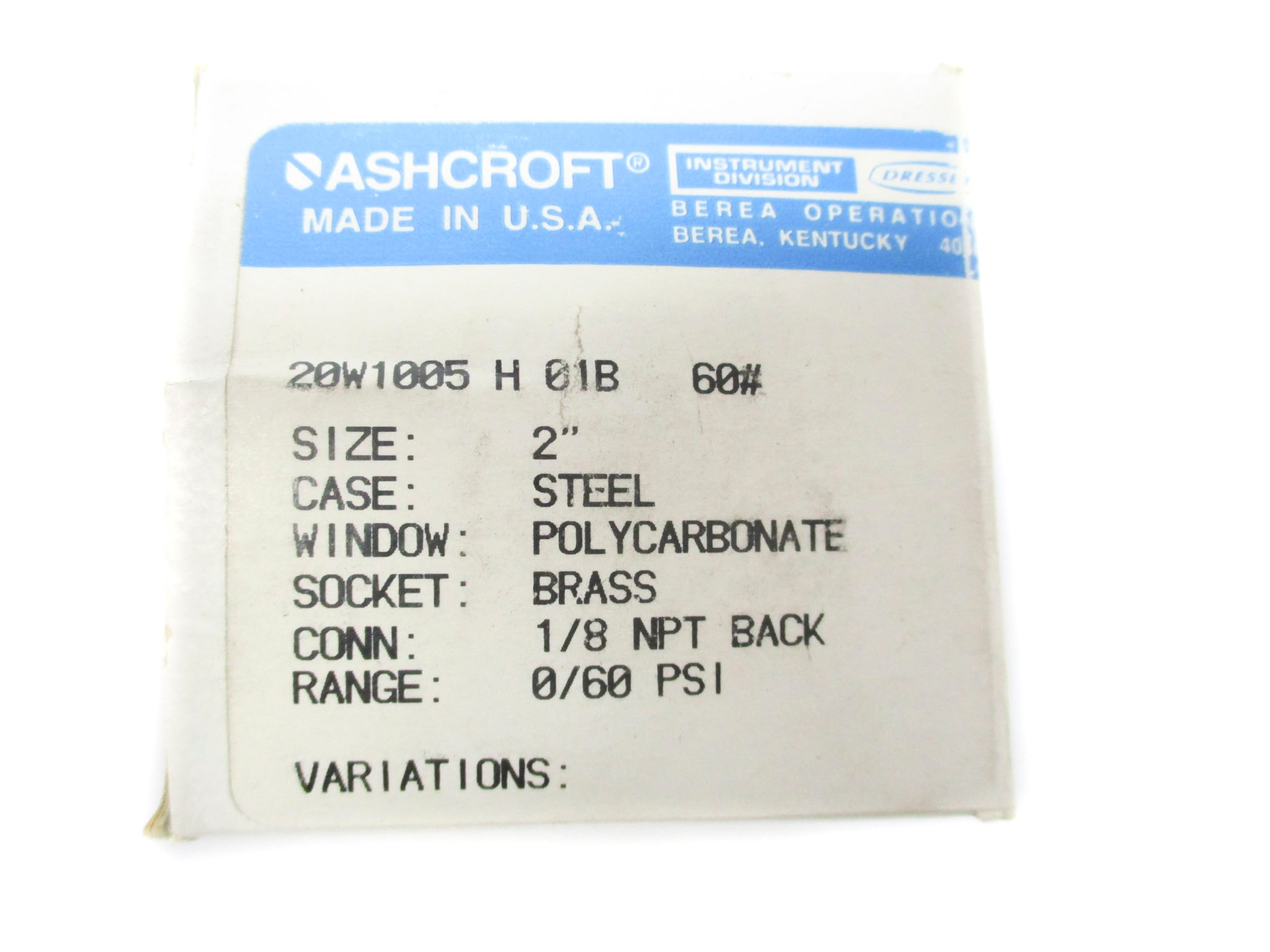 ASHCROFT 20W1005H01B60# 0-60PSI NSMP