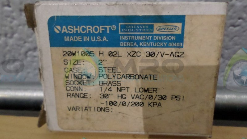 ASHCROFT 20W1005H02LXZC-30/V-AGZ GAUGE  NSMP