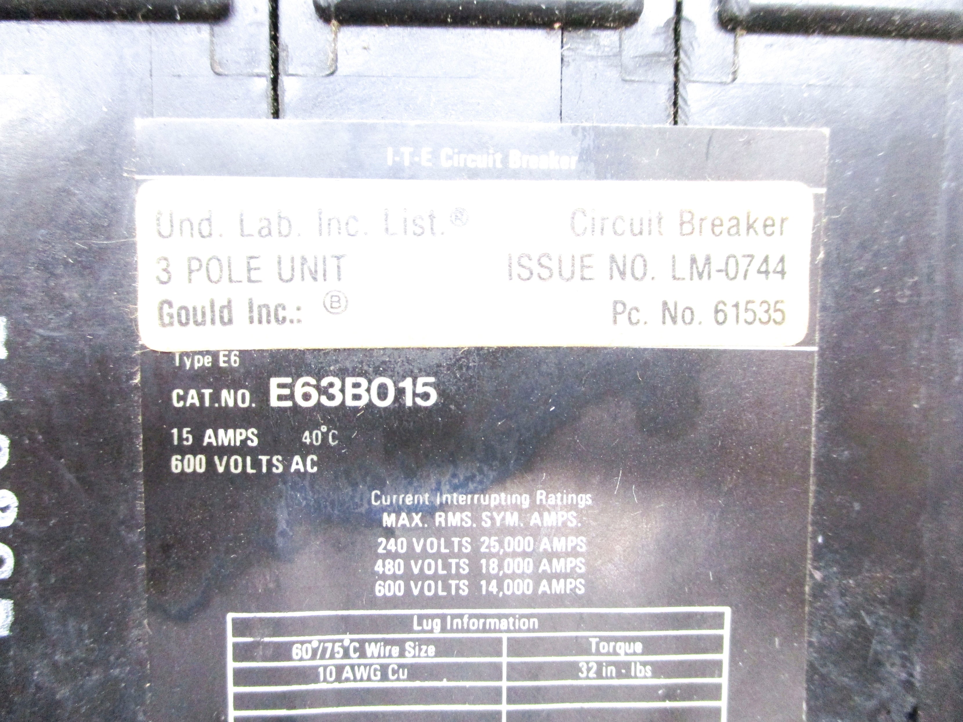 GENERAL ELECTRIC E63B015 15A 600VAC UNMP