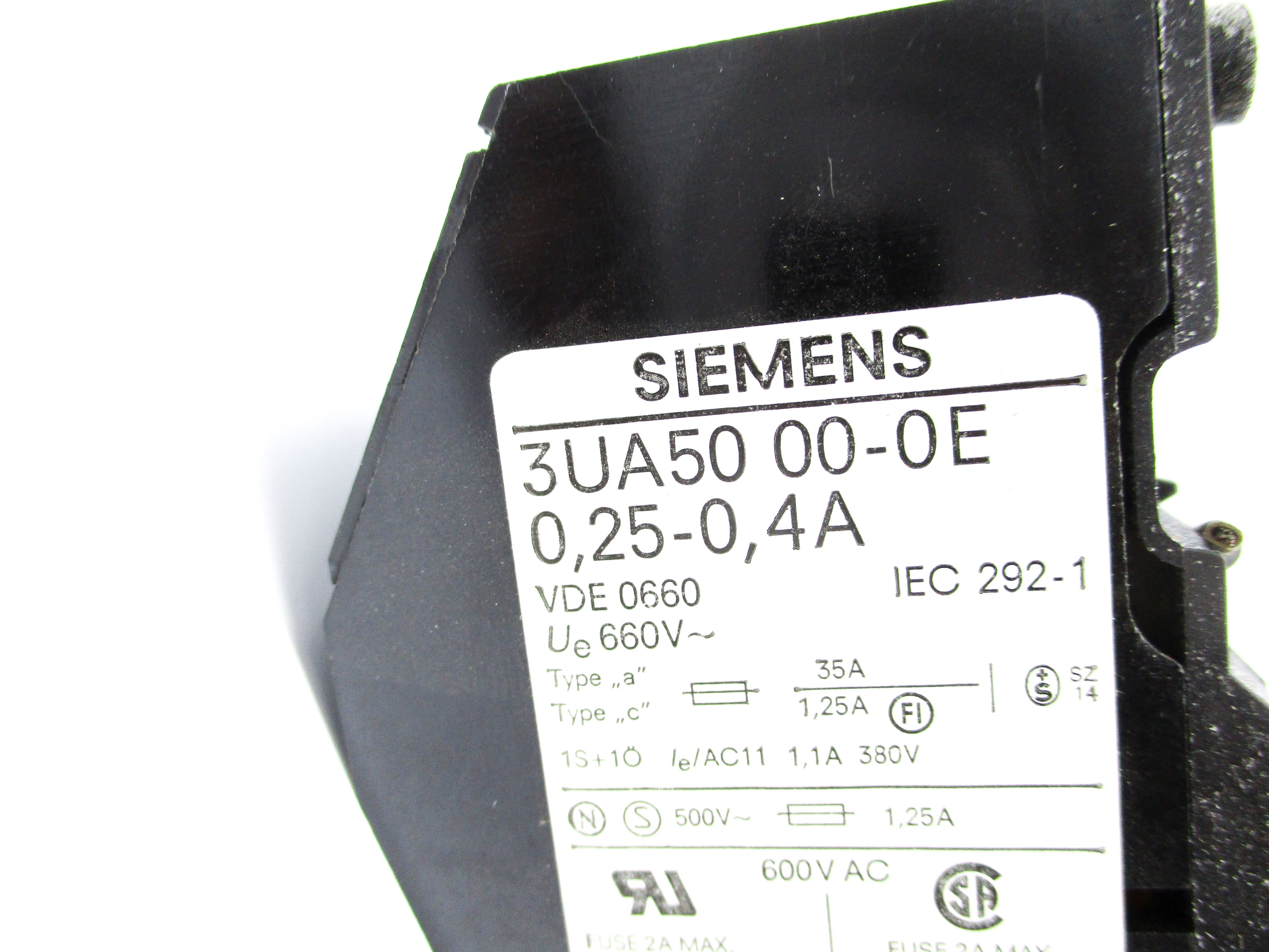 SIEMENS 3UA5000-0E 600VAC 0.25-0.4A NSNP