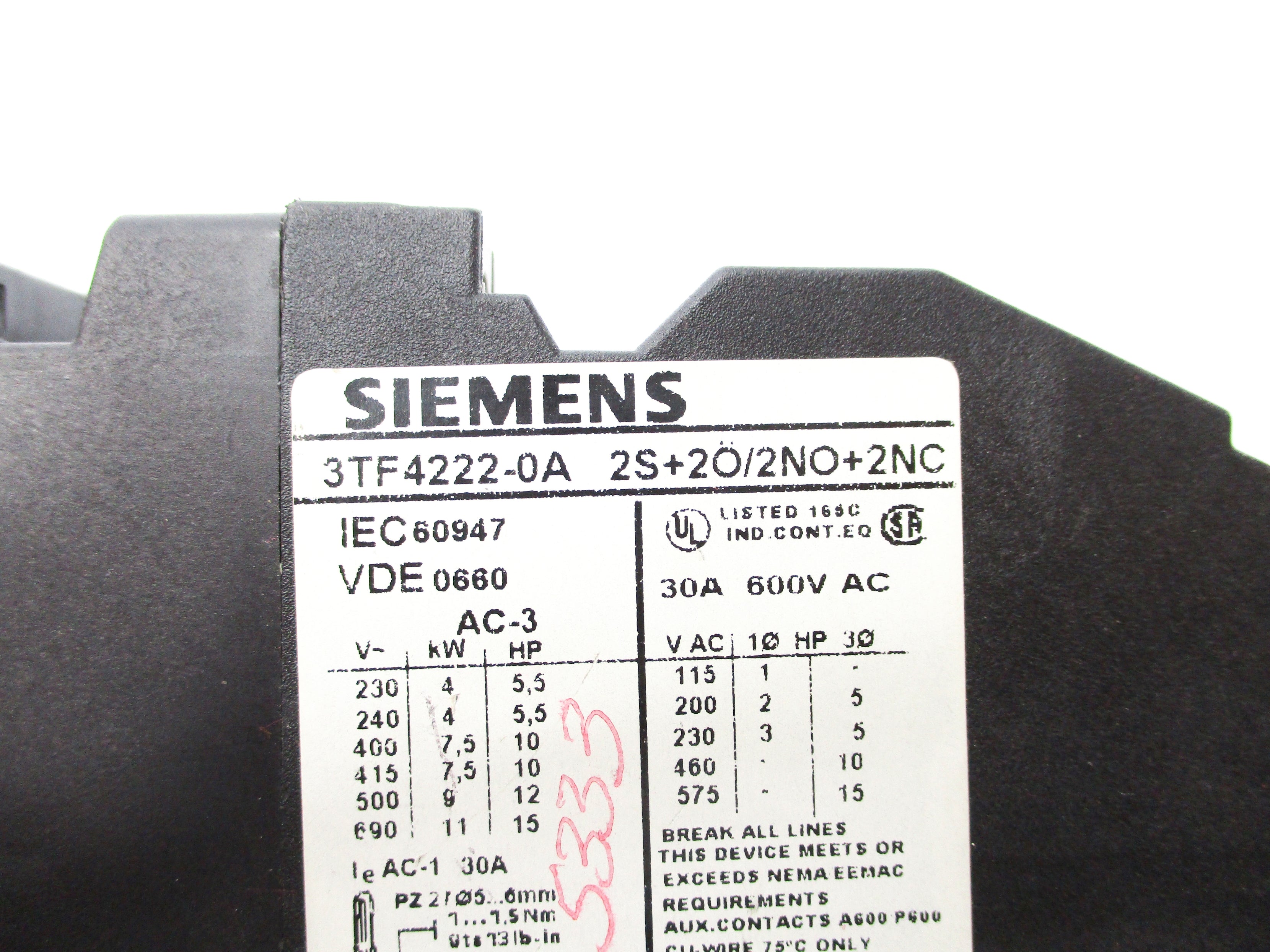 SIEMENS 3TF4222-0A 110/120V (AS PICTURED)  NSNP