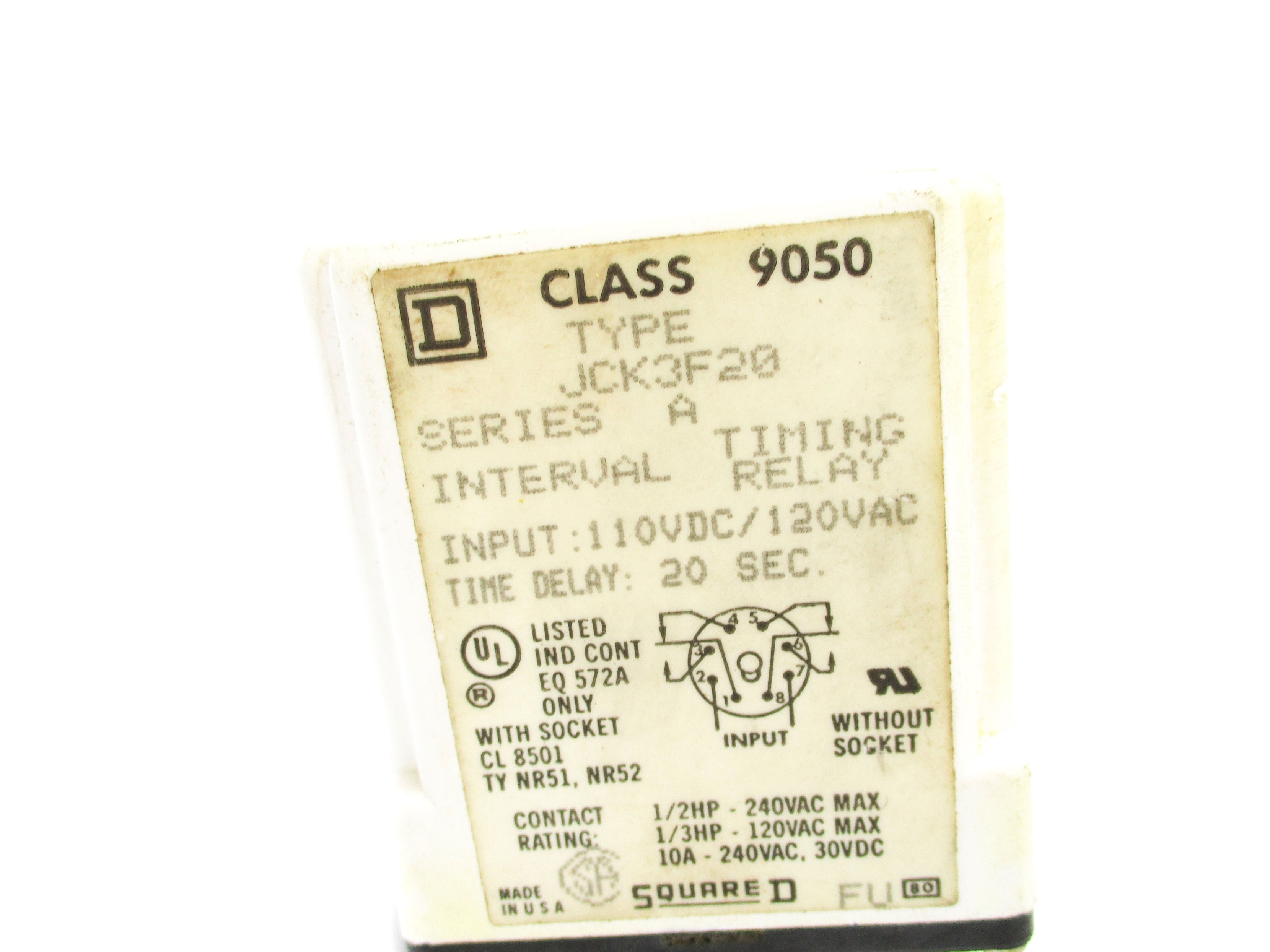 SQUARE D 9050JCK3F20 SER. A 120VAC UNMP